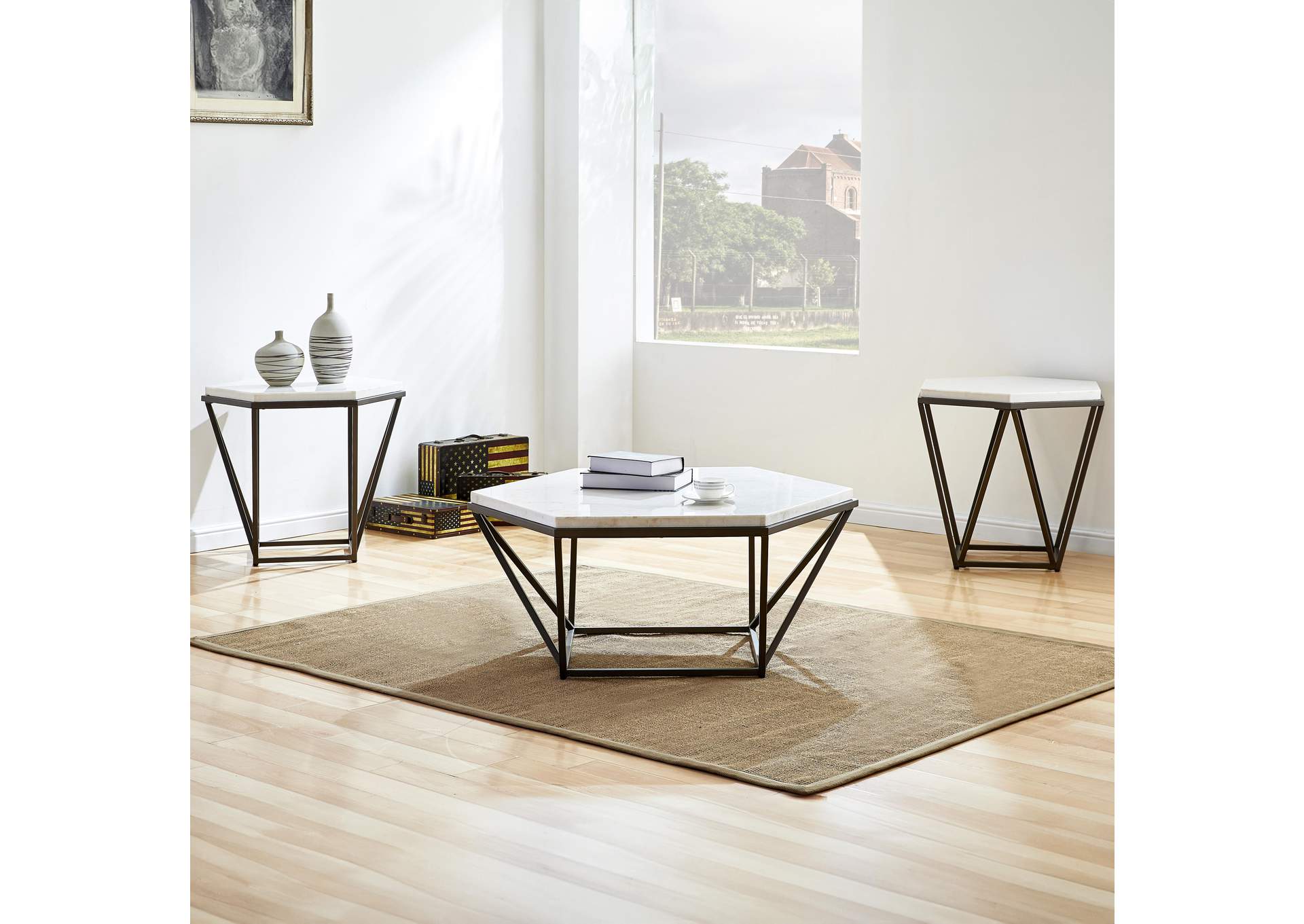 Corvus White 3-Piece Marble Occasional Set image 1