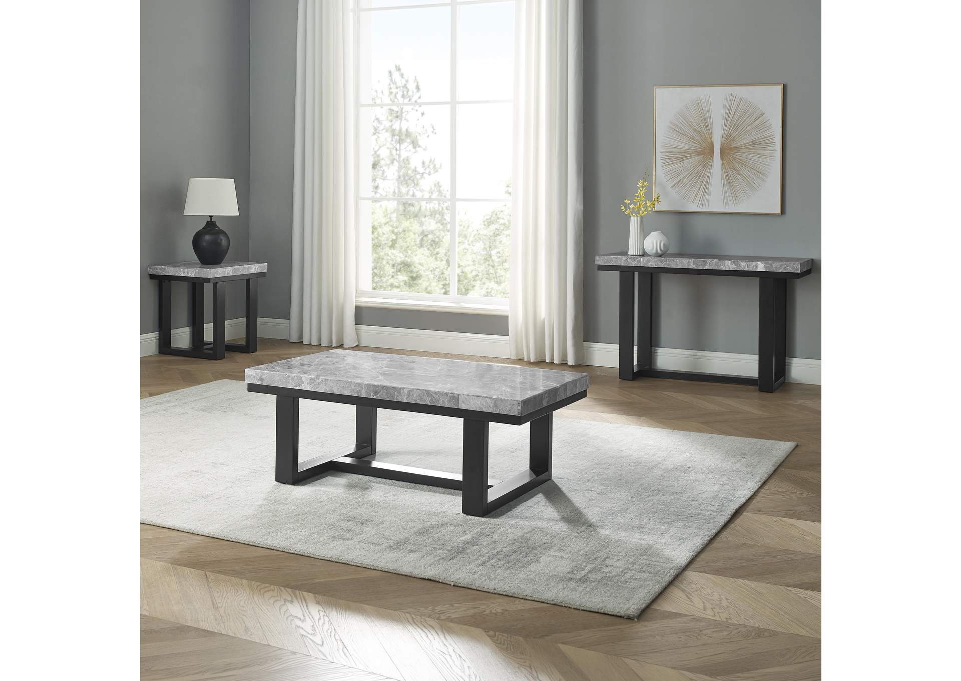 Lucca Gray 3-Piece Marble Occasional Set image 1
