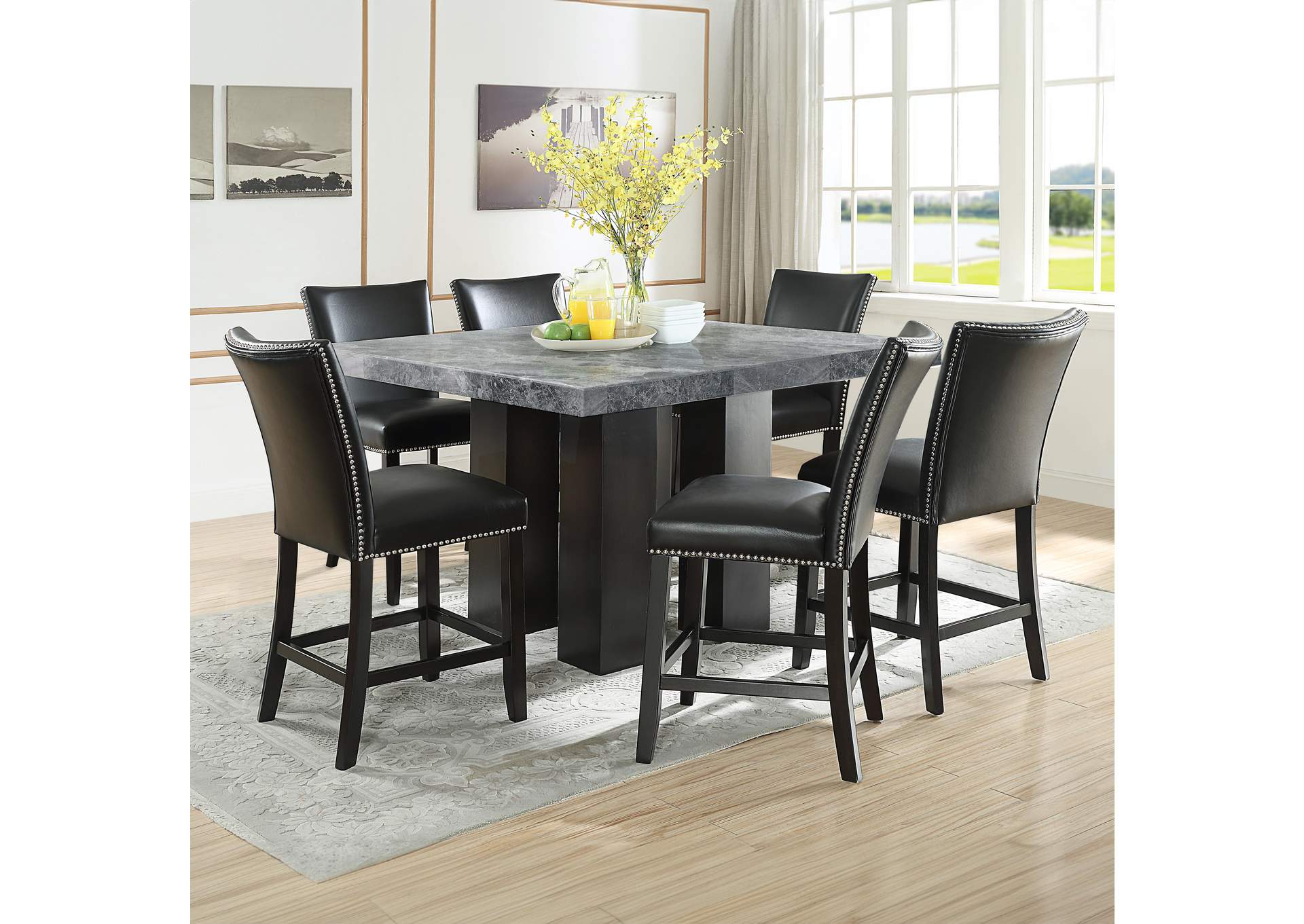 Camila Square 7-Piece Counter Set Black Chair image 1