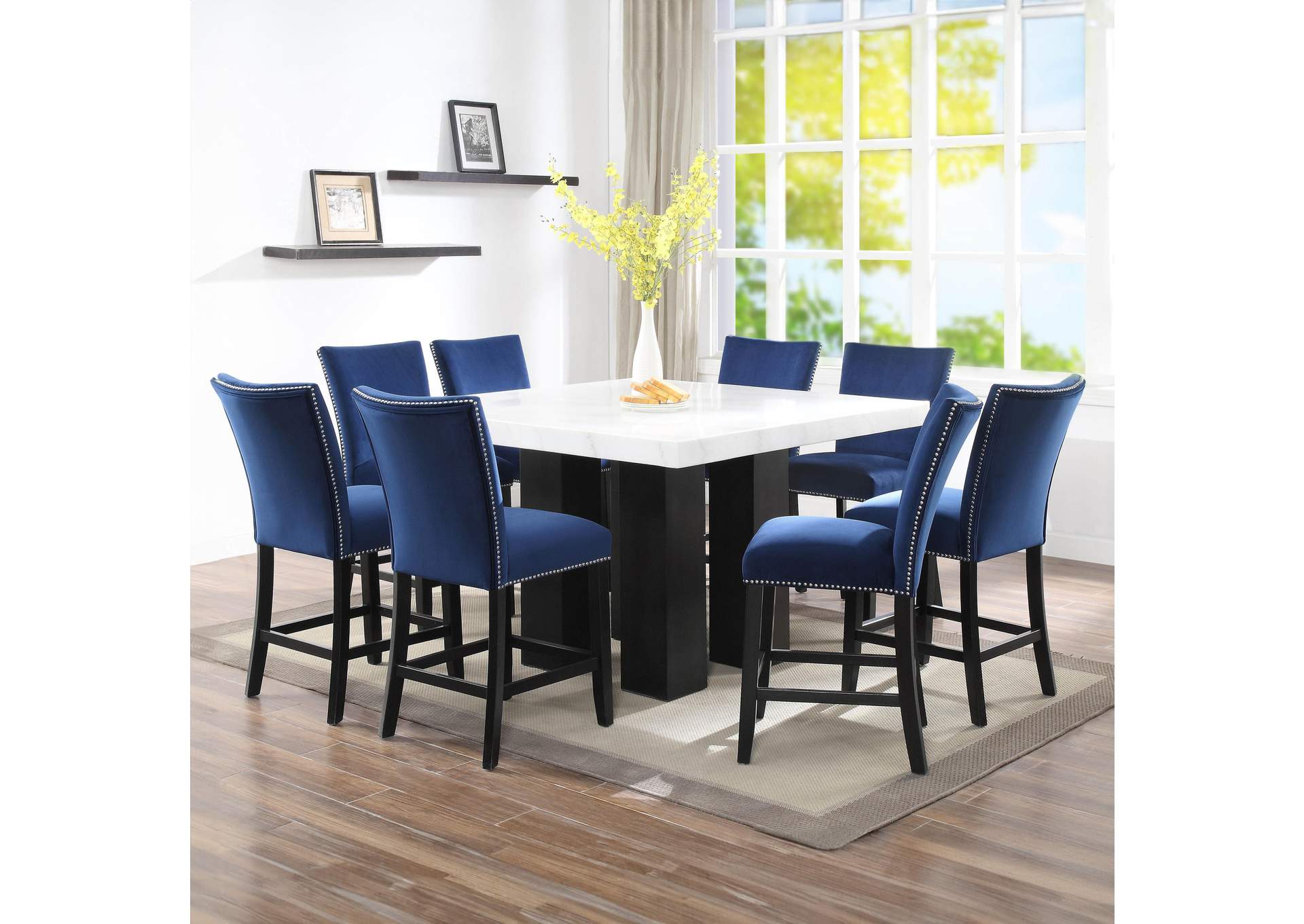 Camila 9-Piece Square Counter Set Blue Chair image 1