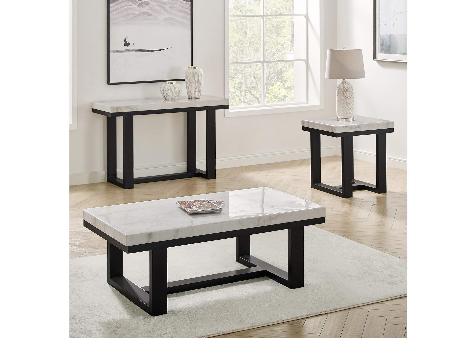 Lucca White 3-Piece Marble Occasional Set image 1