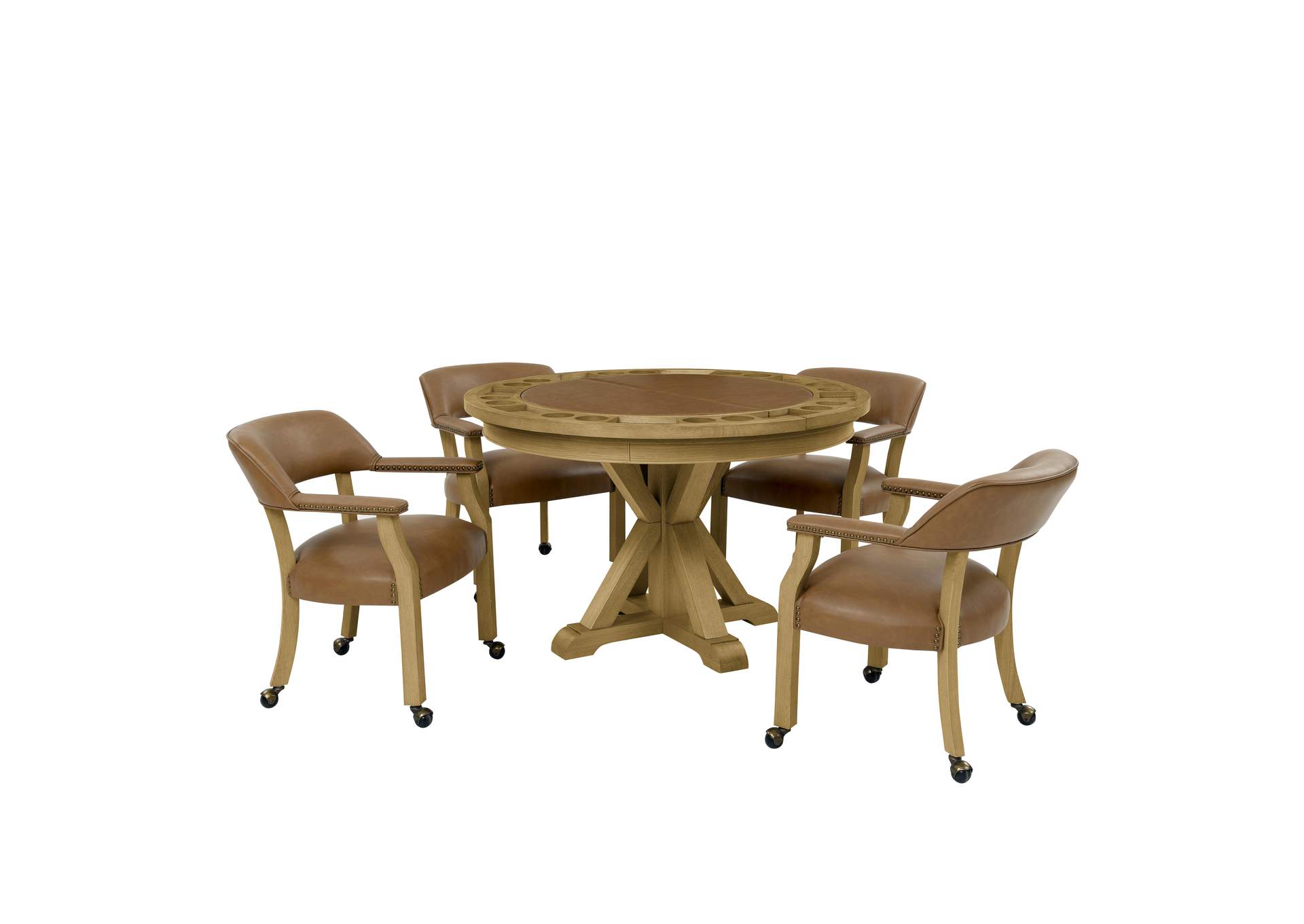 Rylie Dining Table with Game Top and 4 Captains Chairs, Natural Finish image 1