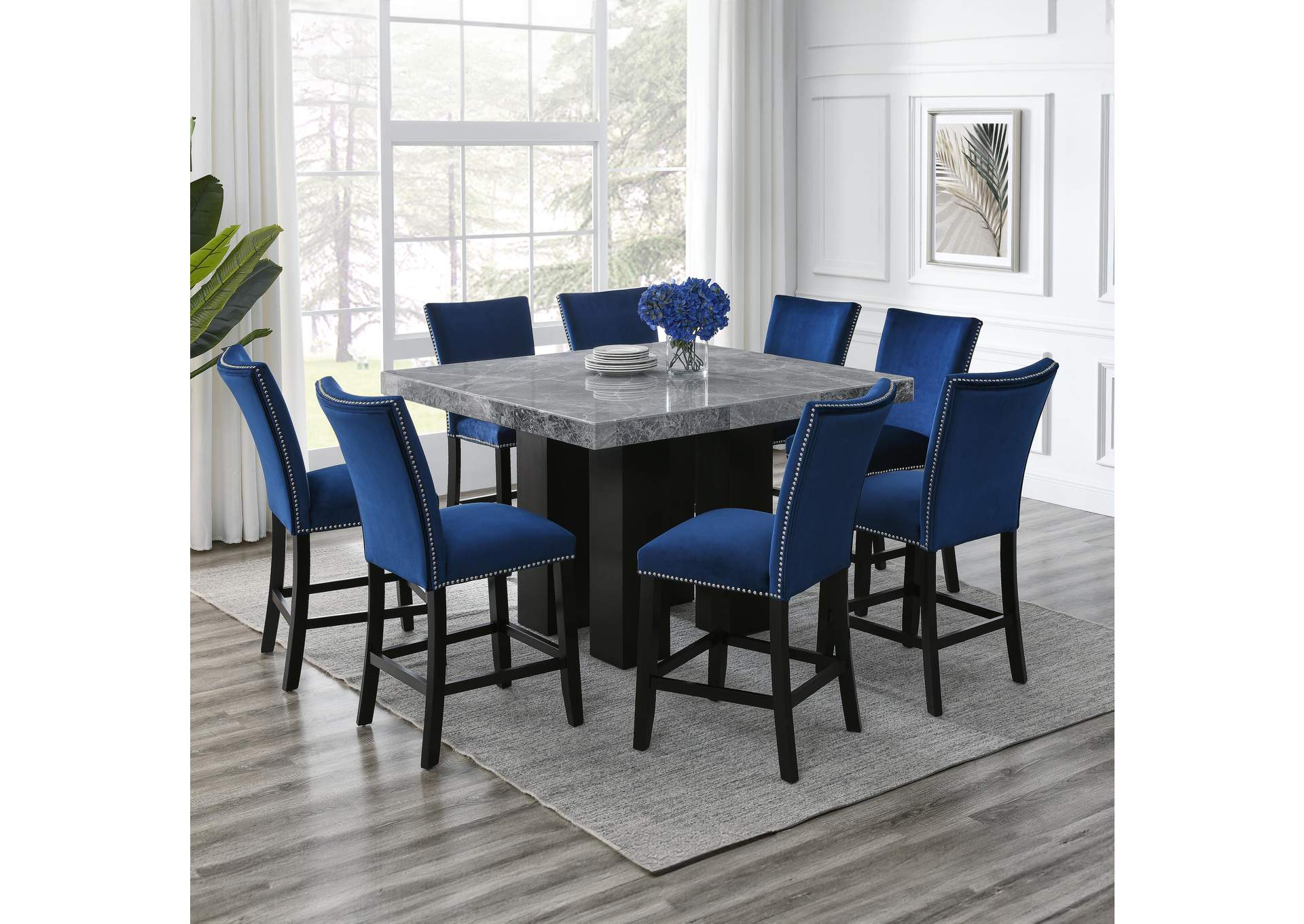 Camila Square 9-Piece Counter Set Blue Chair image 1