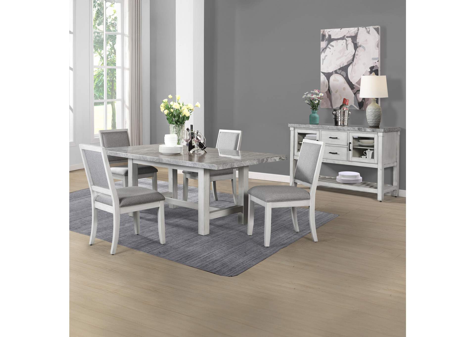 Canova Gray 5-Piece Marble Top Dining Set image 1