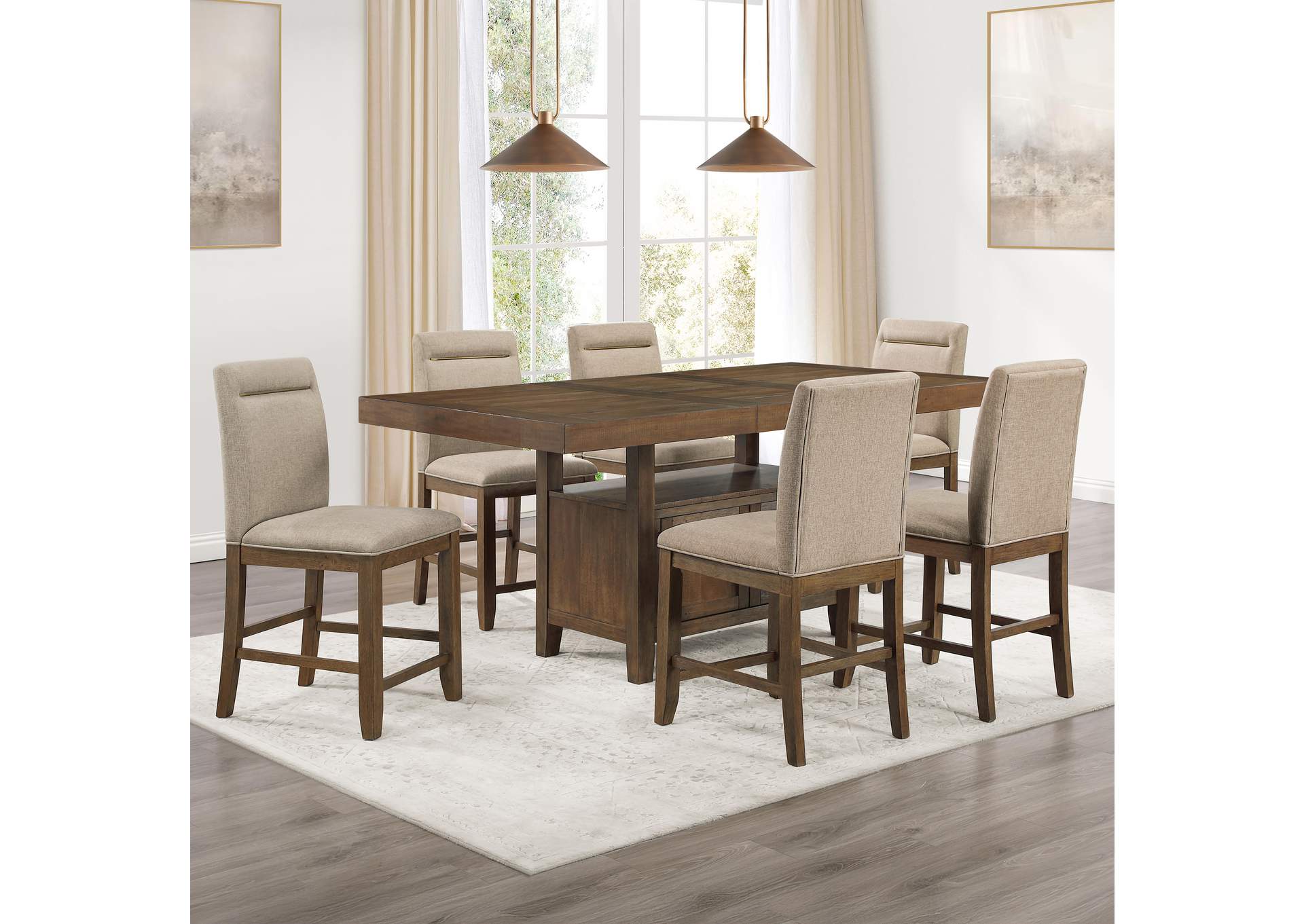 Garland Brown 7-Piece Counter Height Dining Set image 1