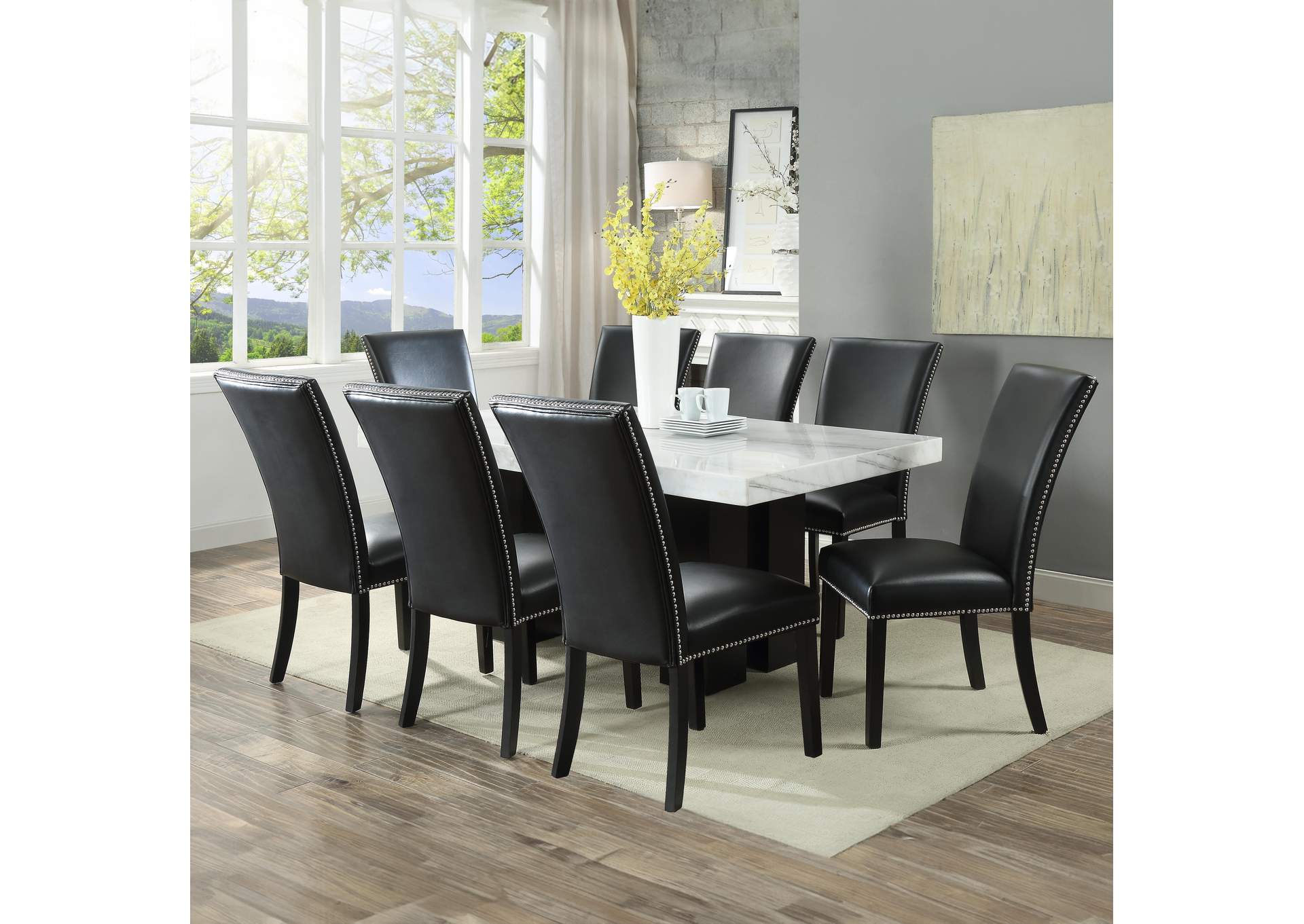 Camila 9-Piece Rectangle Dining Set Black Chair image 1