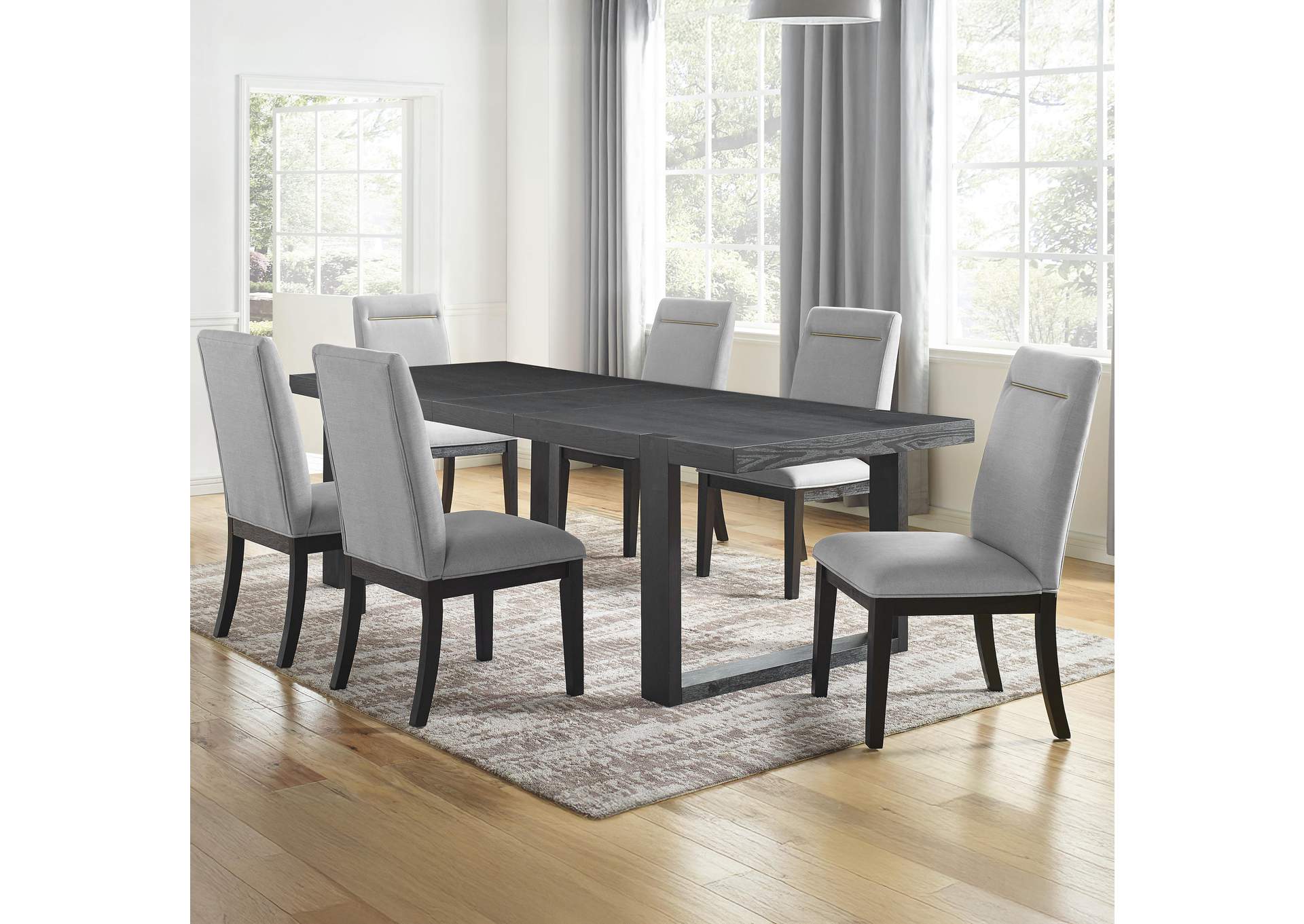 Yves Black Dining Table with 6 Grey Chairs image 1