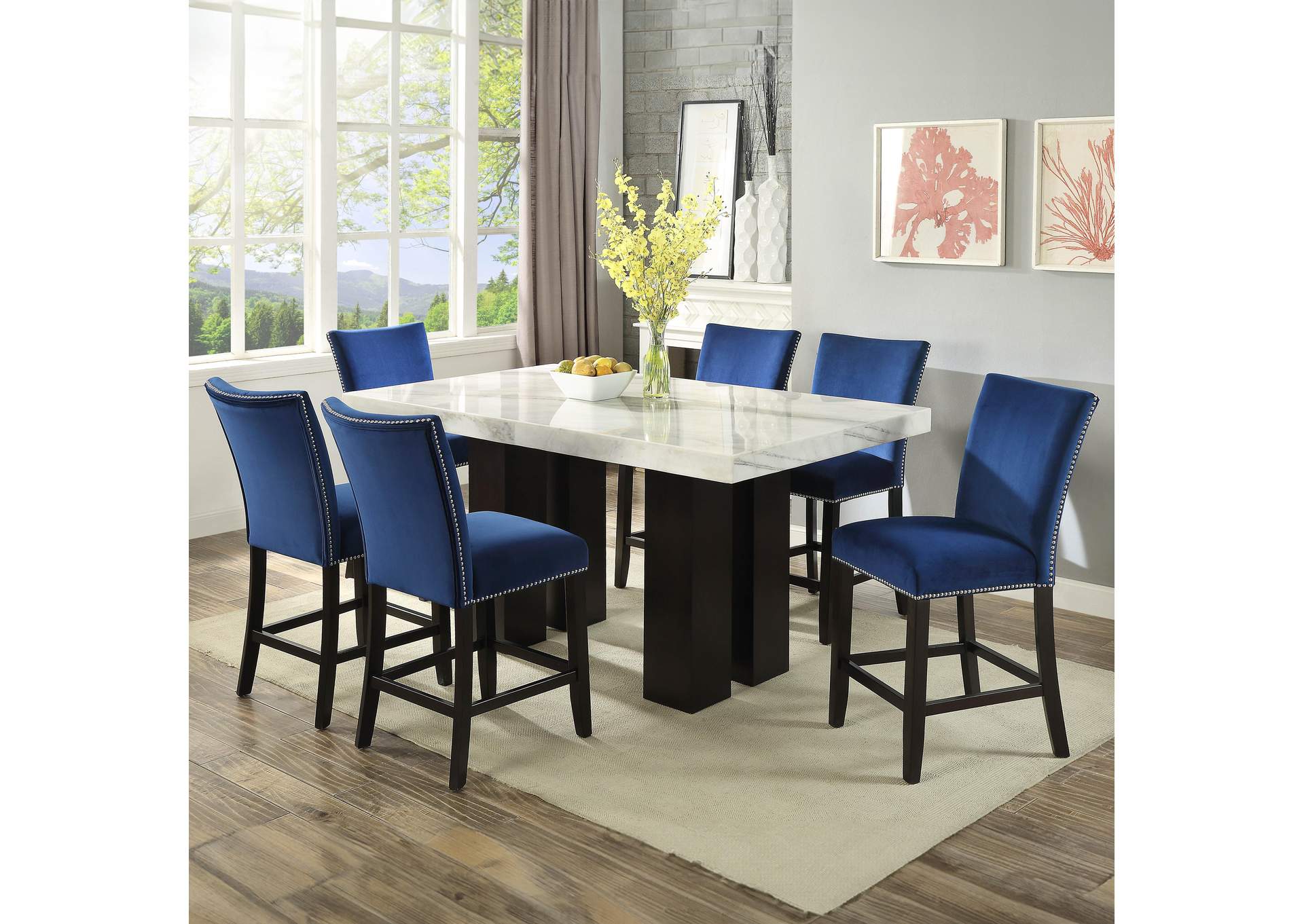 Camila 7-Piece Rectangle Counter Set Blue Chair image 1