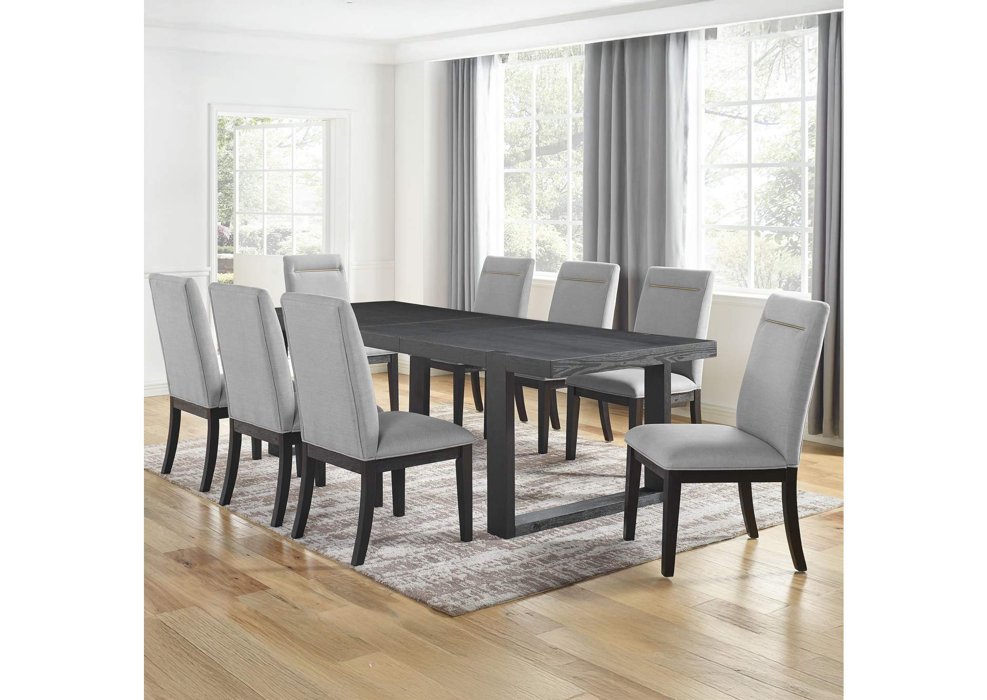 Yves Black Dining Table with 8 Grey Chairs image 1