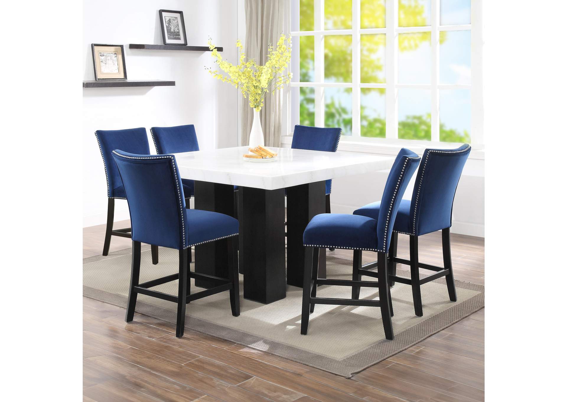 Camila Square 7-Piece Counter Set Blue Chair image 1