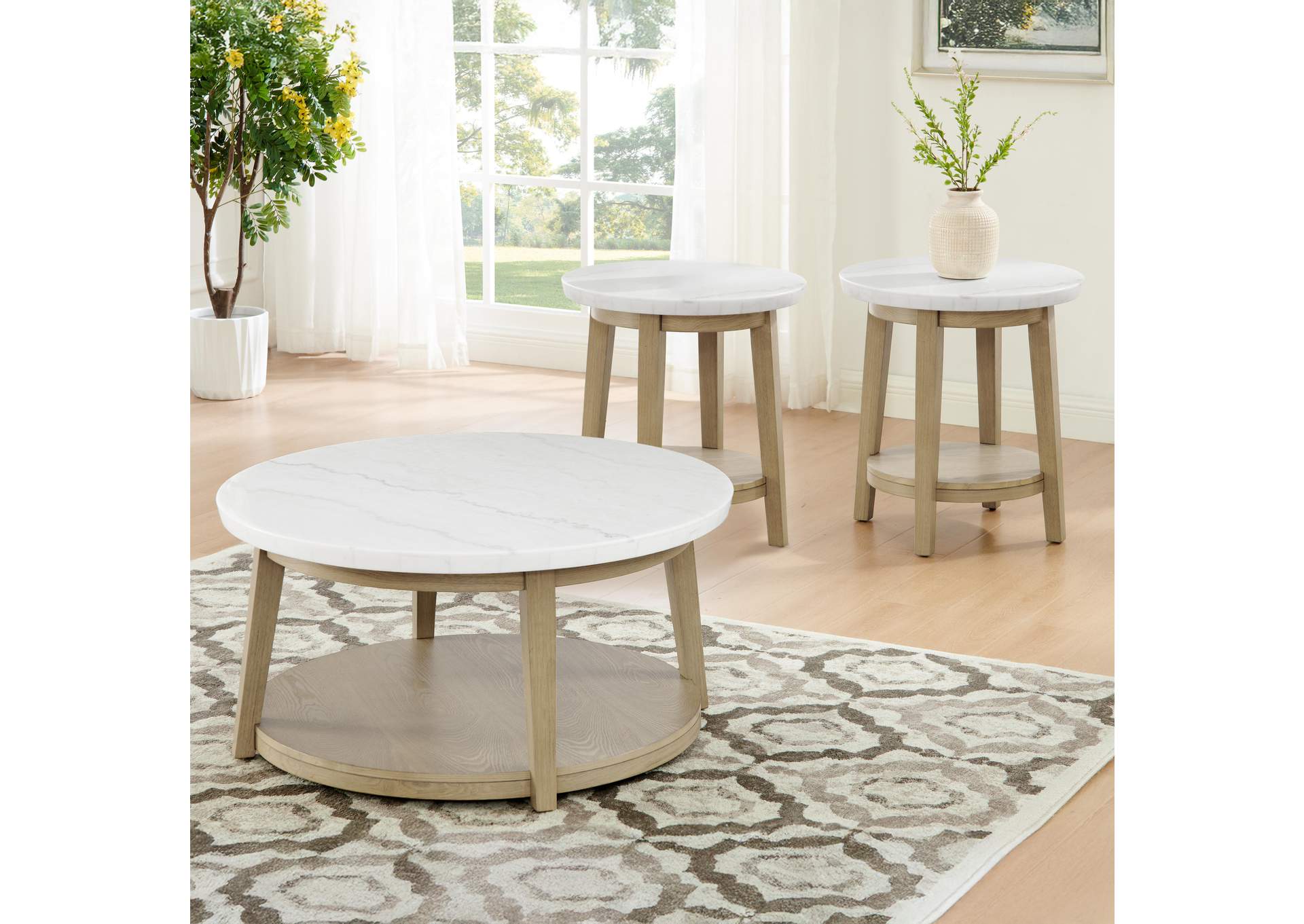 Vida White 3-Piece Marble Occasional Set image 1