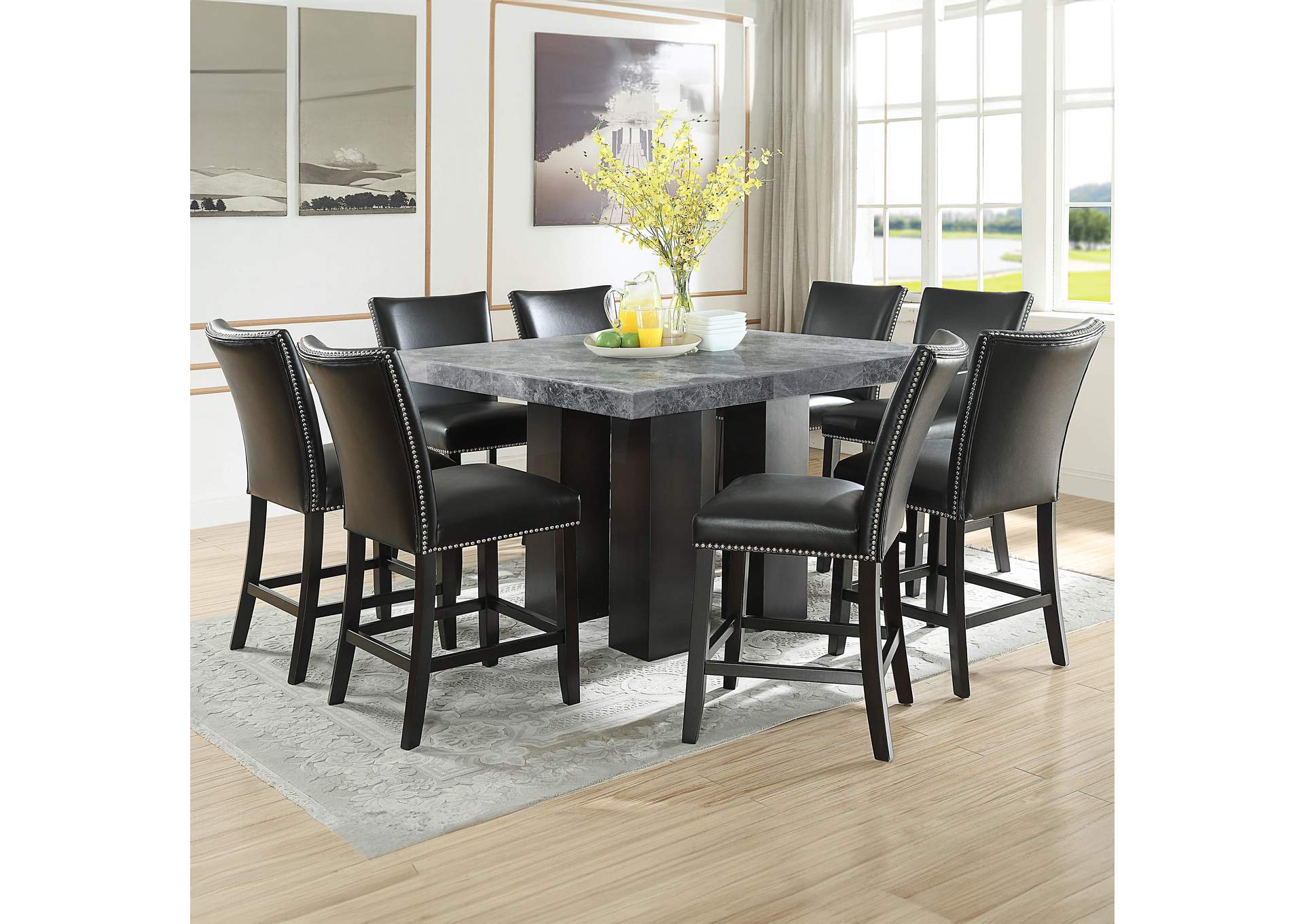 Camila Square 9-Piece Counter Set Black Chair image 1