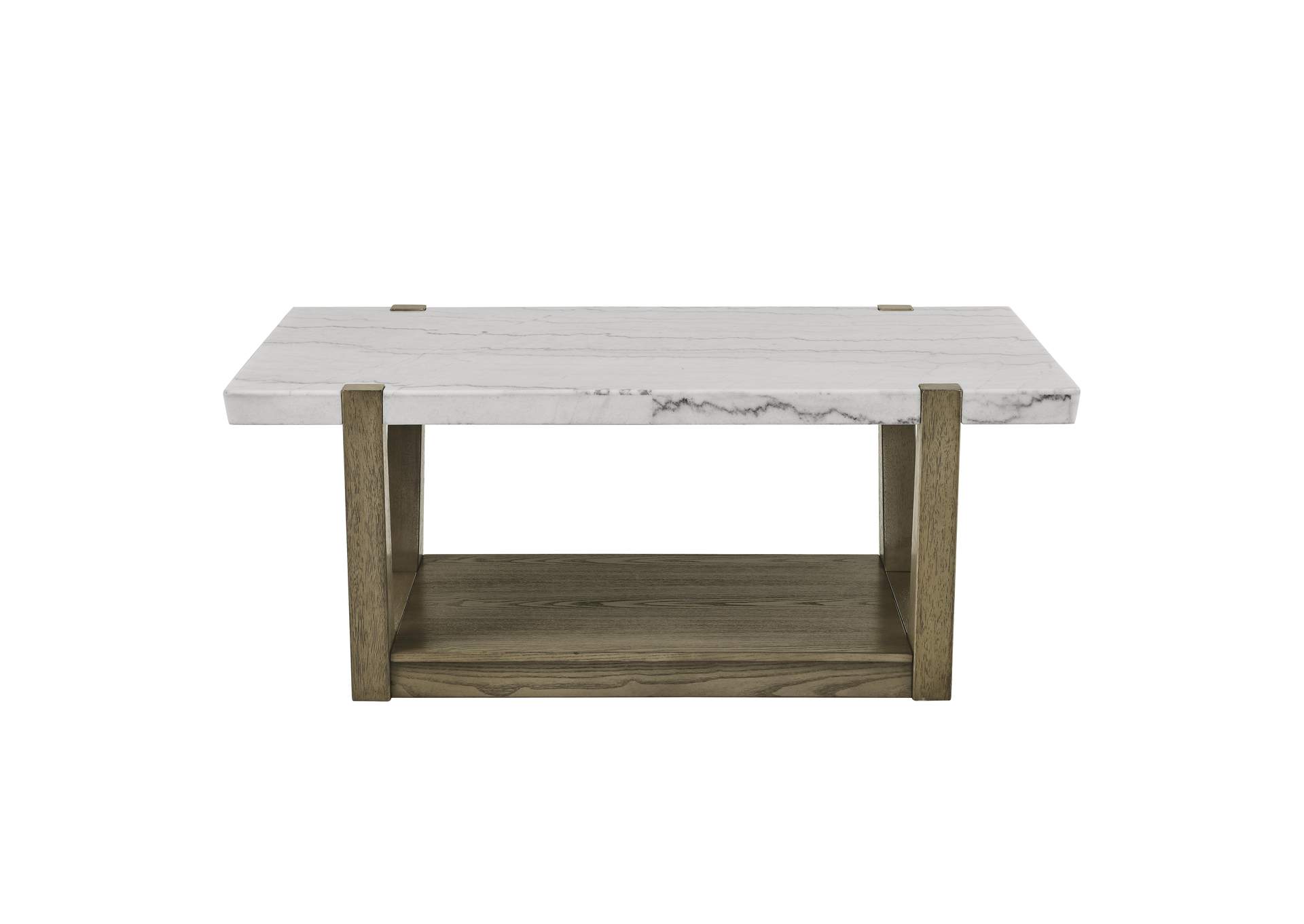 Perth White Marble Cocktail Table with Casters image 1