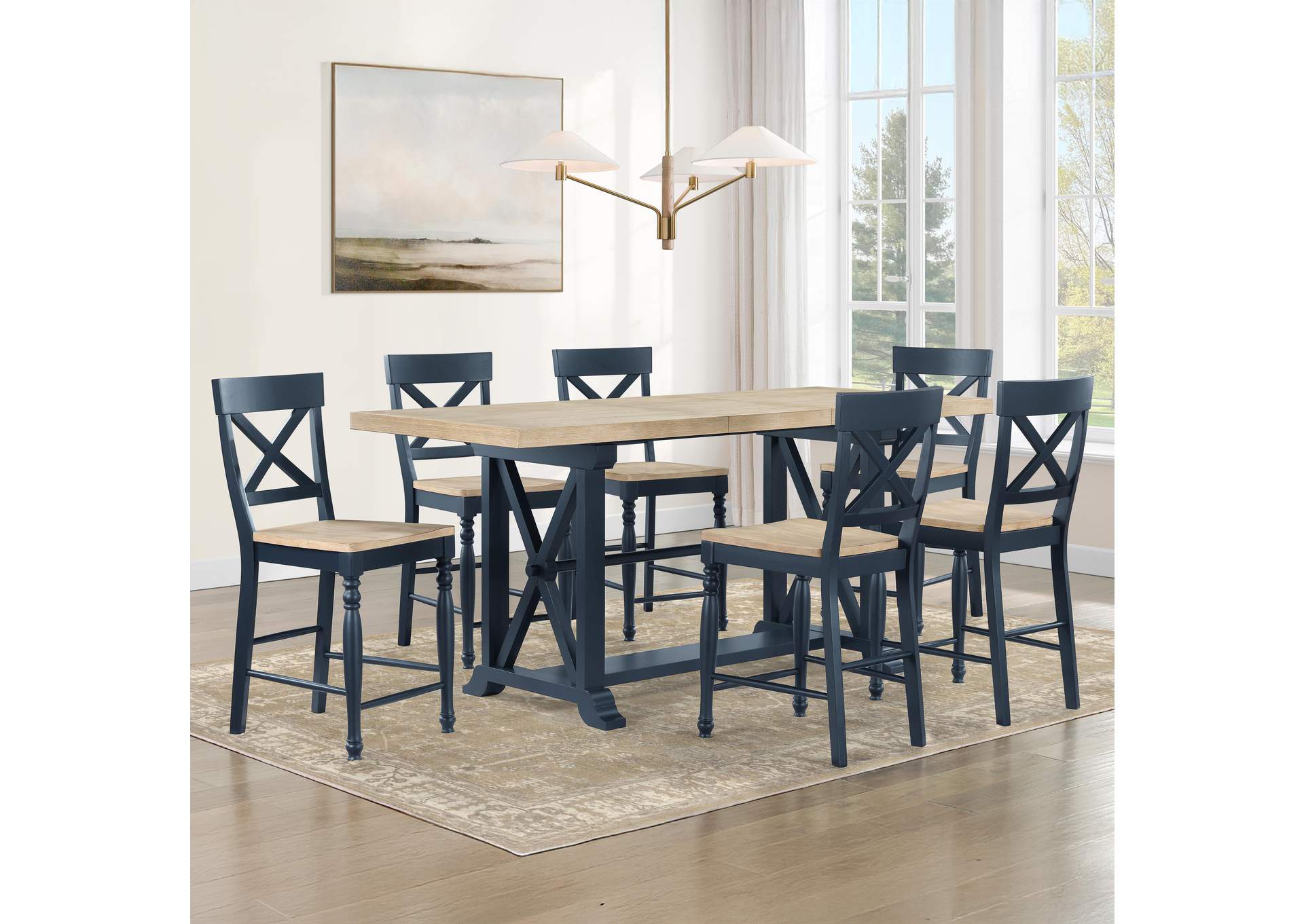 Darcy Blue 7-Piece Counter Height Dining Set image 1