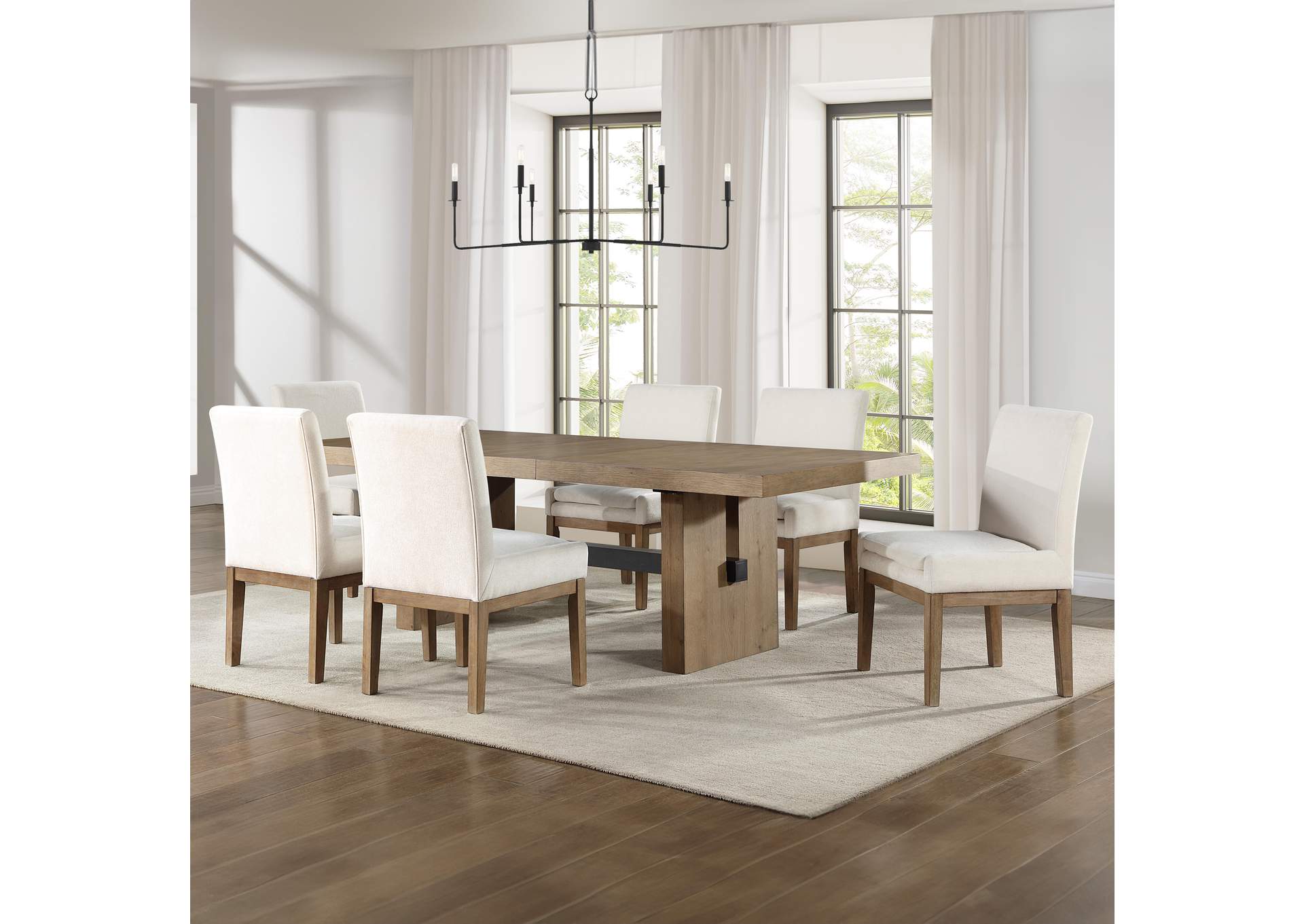 Aubrey 7-Piece 78-96" Dining Table Set with 6 Upholstered Parsons Chairs, Brown image 1