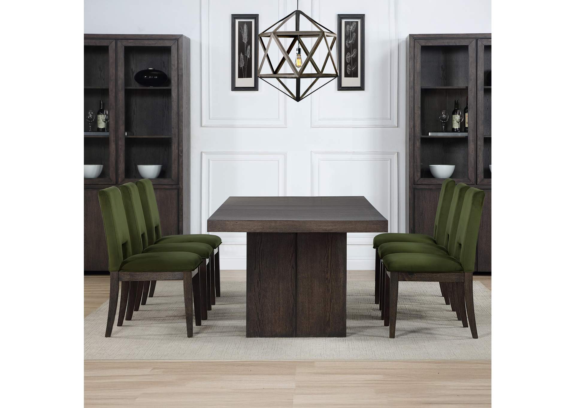 Evan 78-+96-Inch Dining Table with 18-Inch Leaf, 4 Emerald Side Chairs image 1