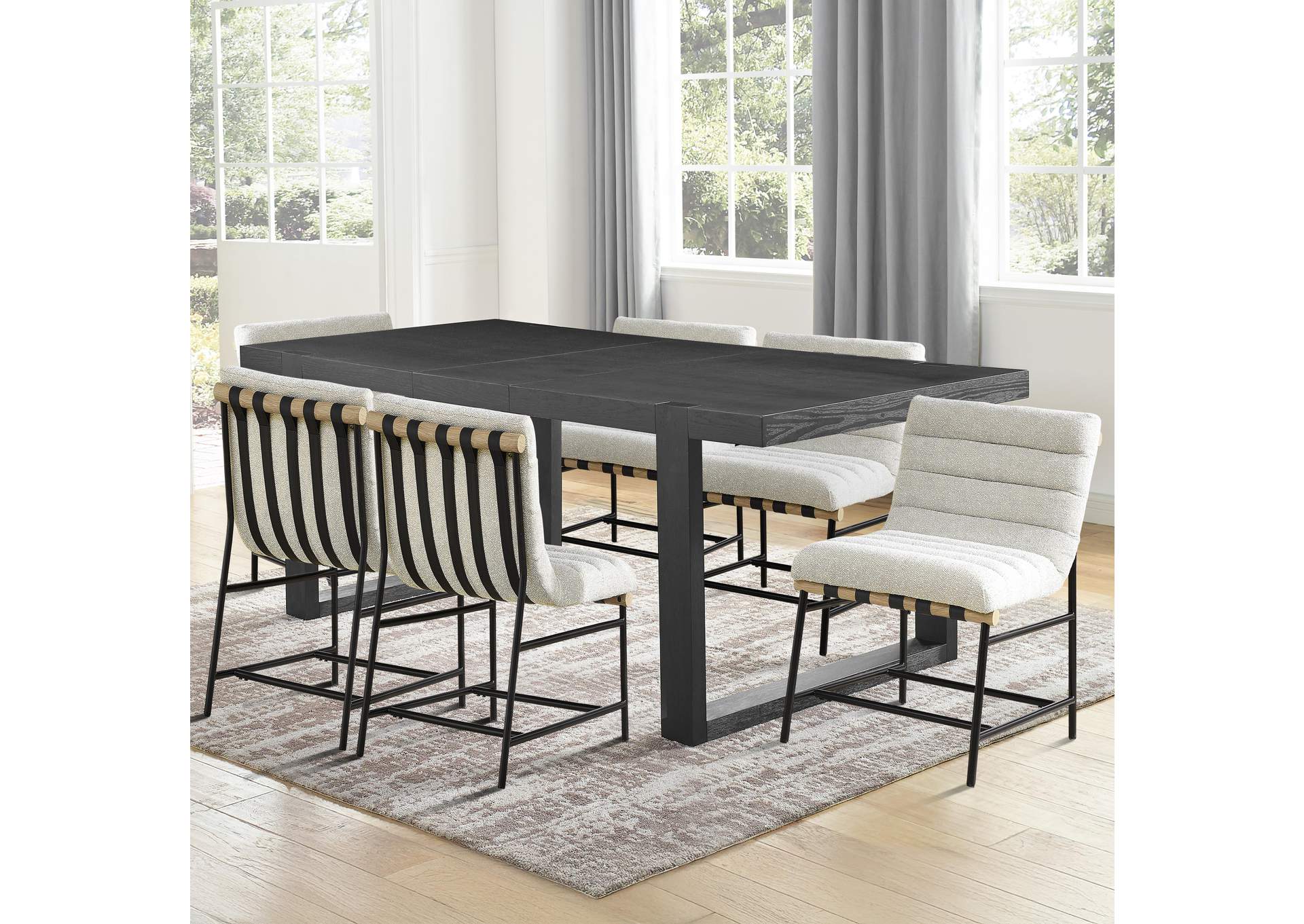 Yves Beige 7-Piece Dining Table Set with Nicco Chairs image 1