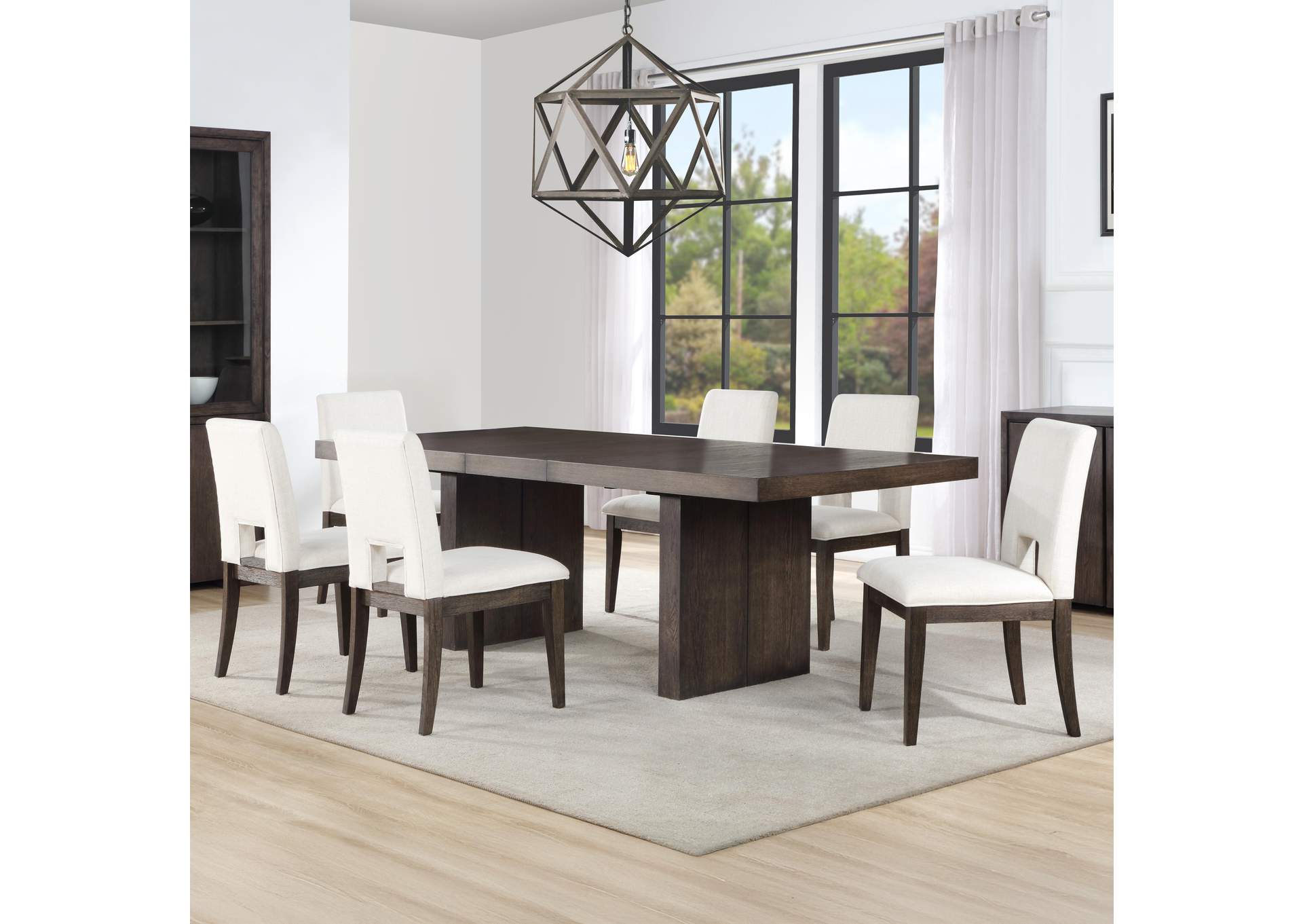Evan 5-Piece 78-96-Inch Table Set with White Linen-Look Chairs image 1