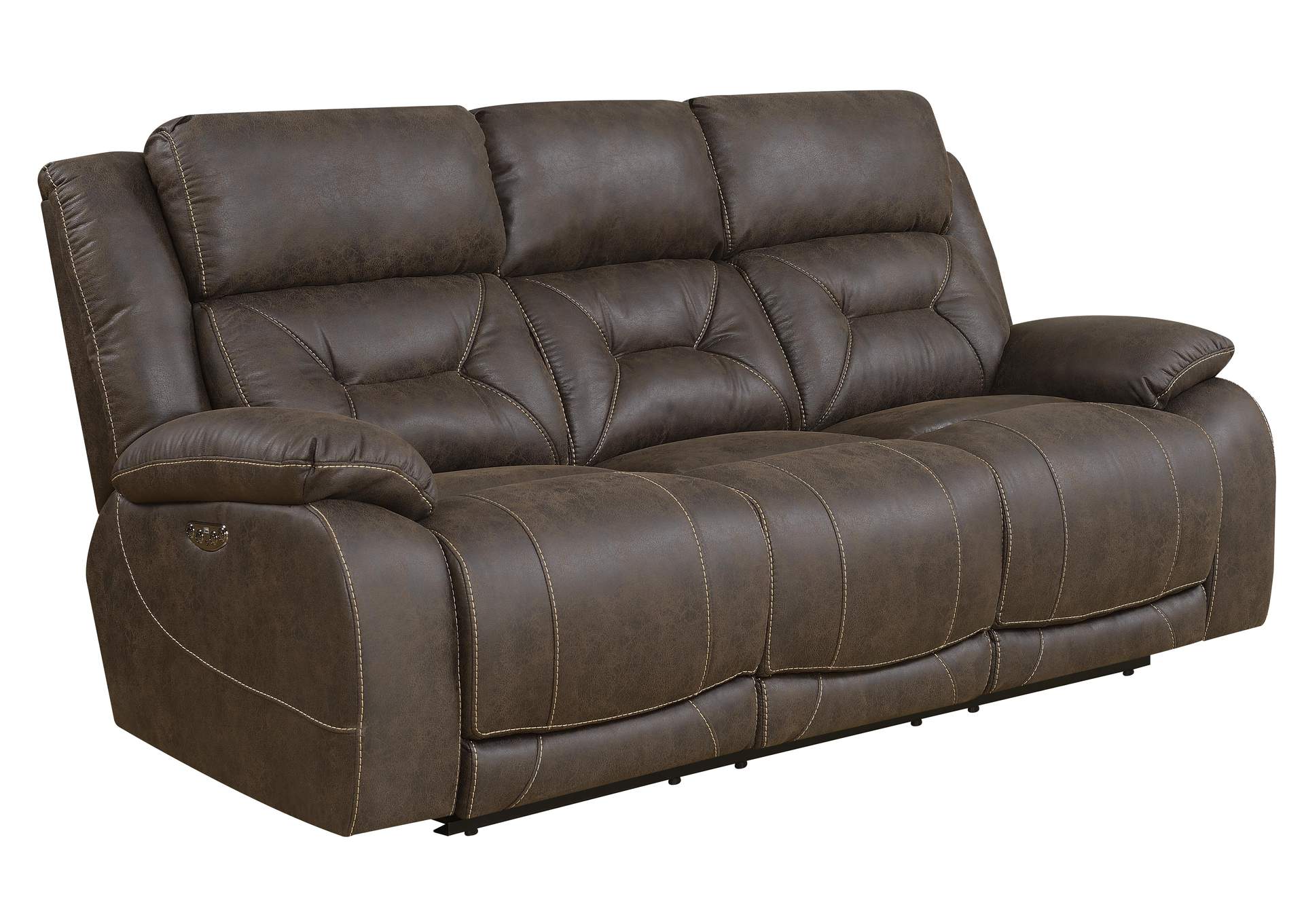 Aria Brown Dual-Power Recliner Sofa image 1