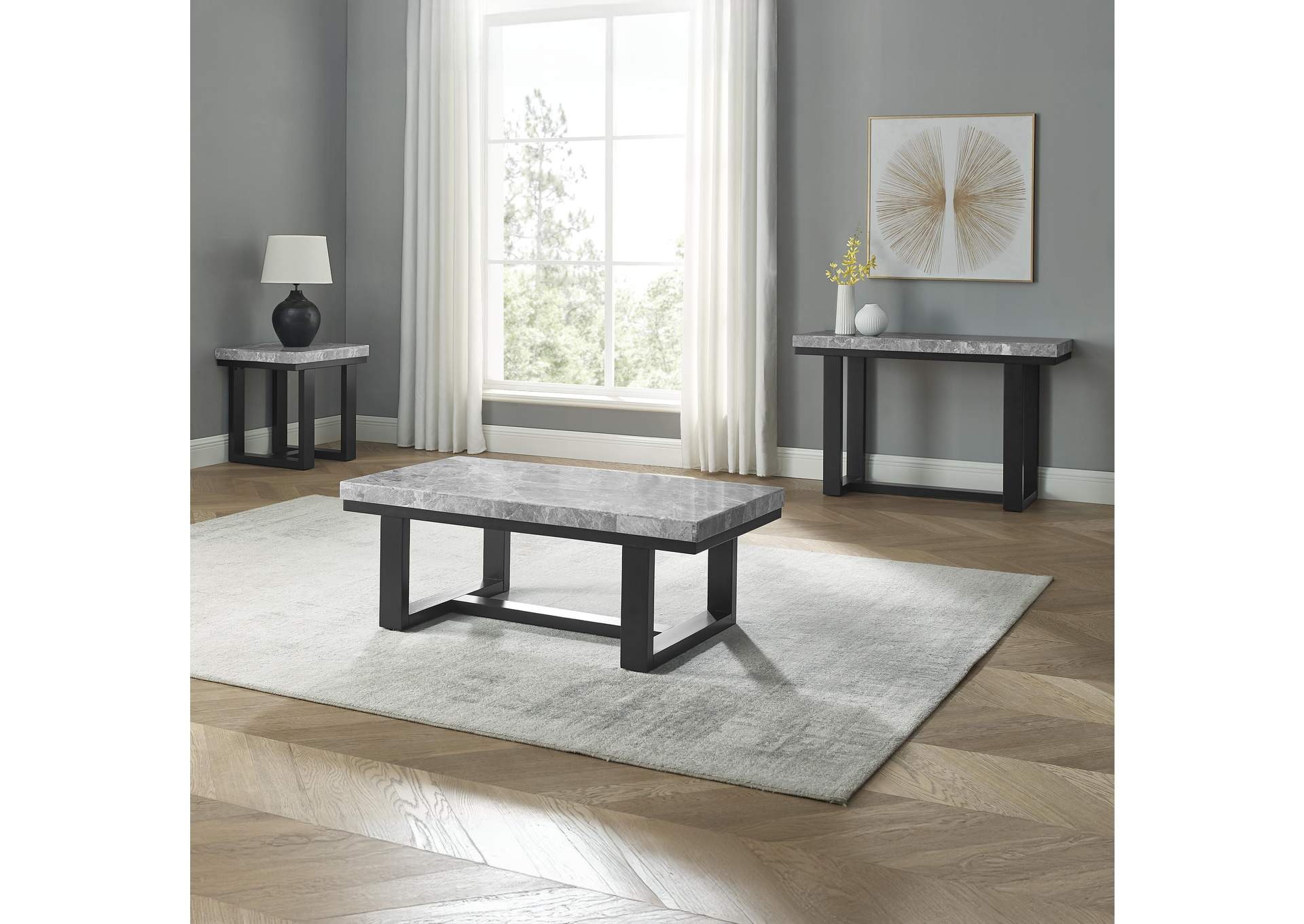 Lucca Gray 3-Piece Marble Occasional Set image 1