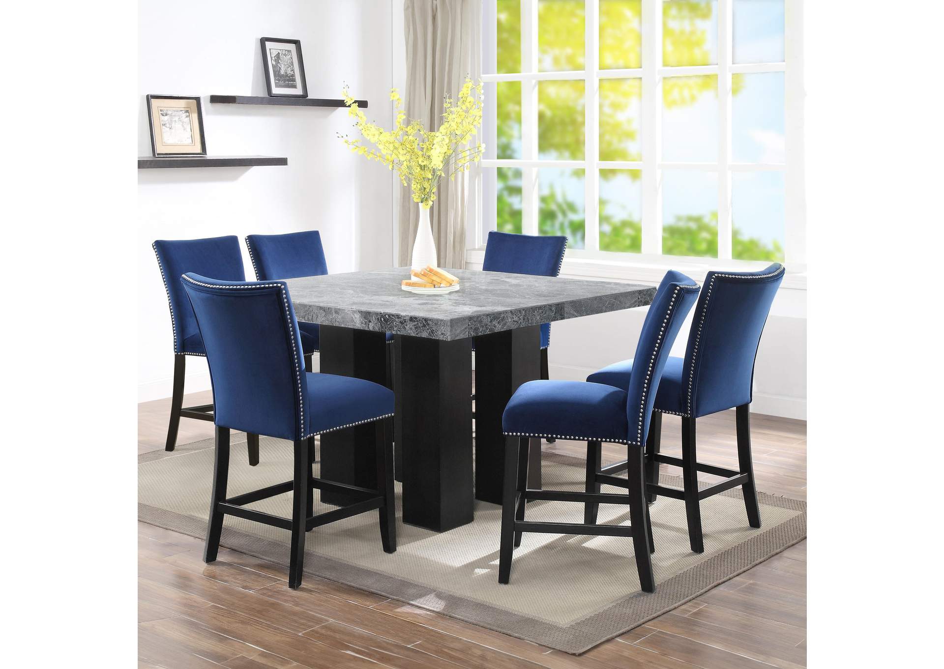 Camila Square 7-Piece Counter Set Blue Chair image 1