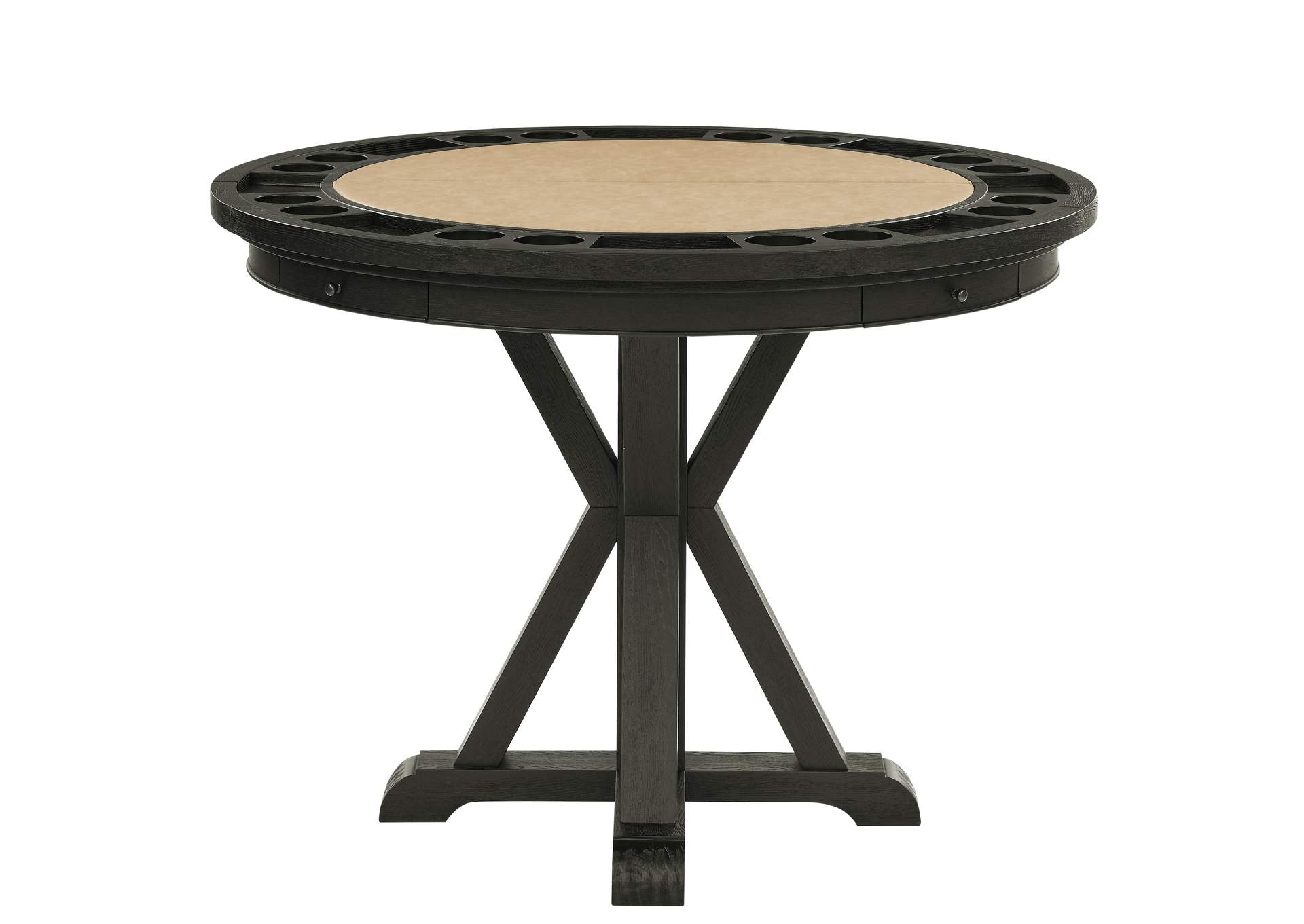 Rylie Counter Table with Game Top, Black Finish with Sand Vegan Leather image 1