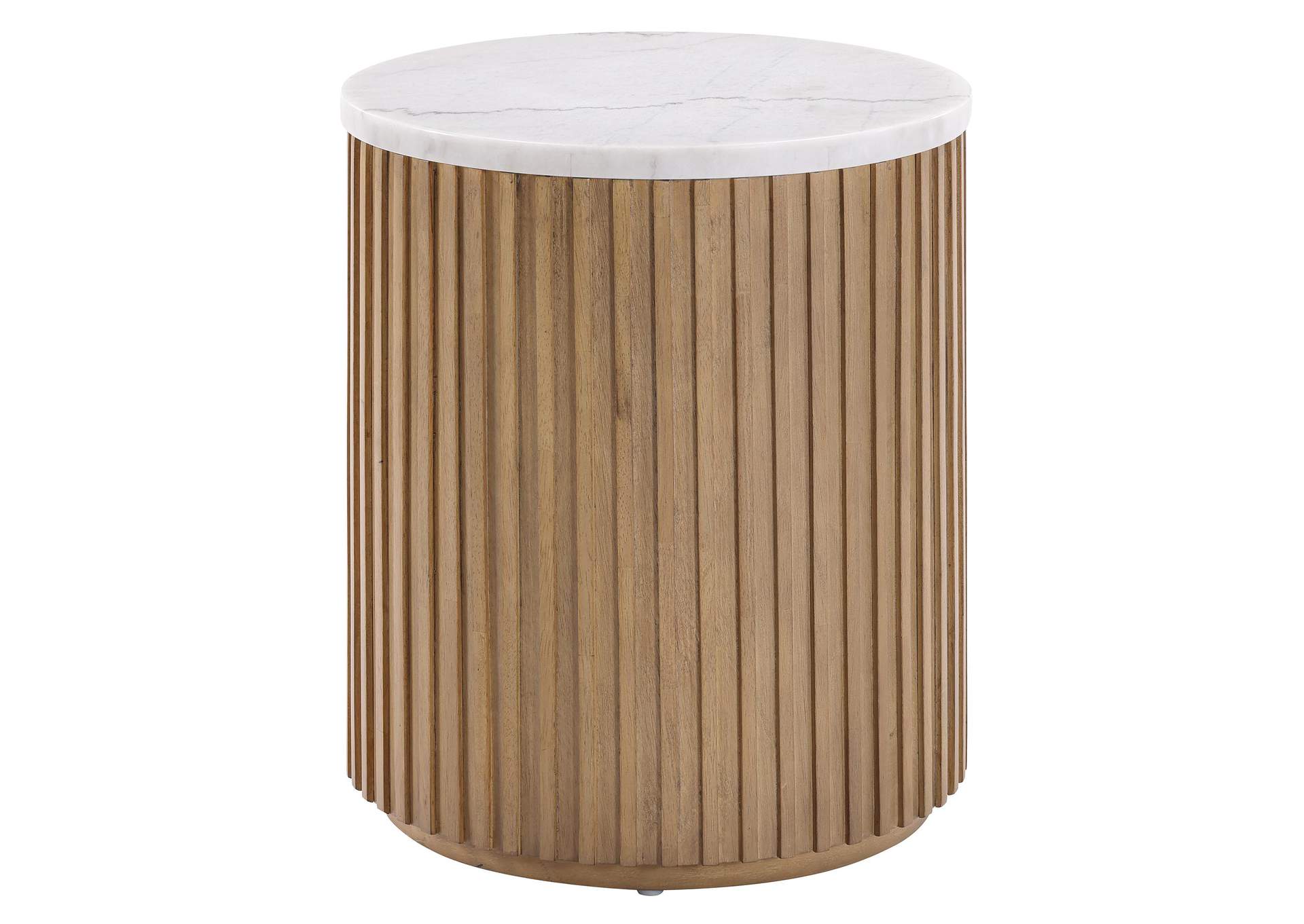Colvin White Marble Top End Table, Toffee Finish image 1