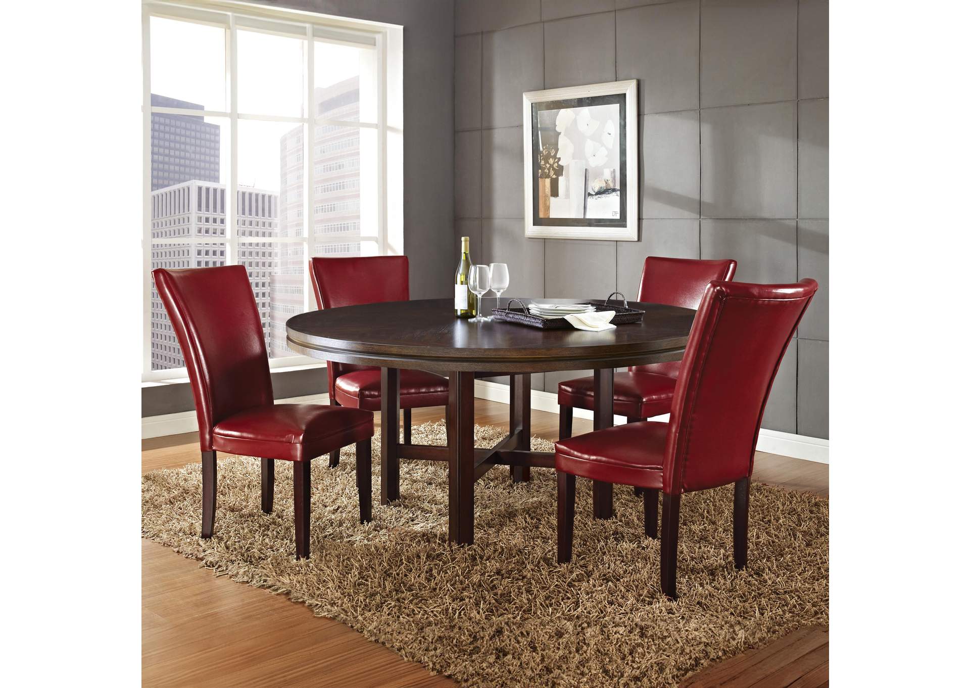 Hartford 72In Dining Set 5 Piece with Red Chairs image 1