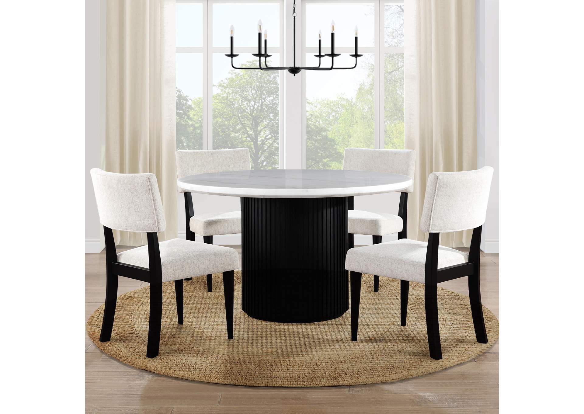 Colvin 5-Piece 52" Round White Marble Dining Set, Black image 1