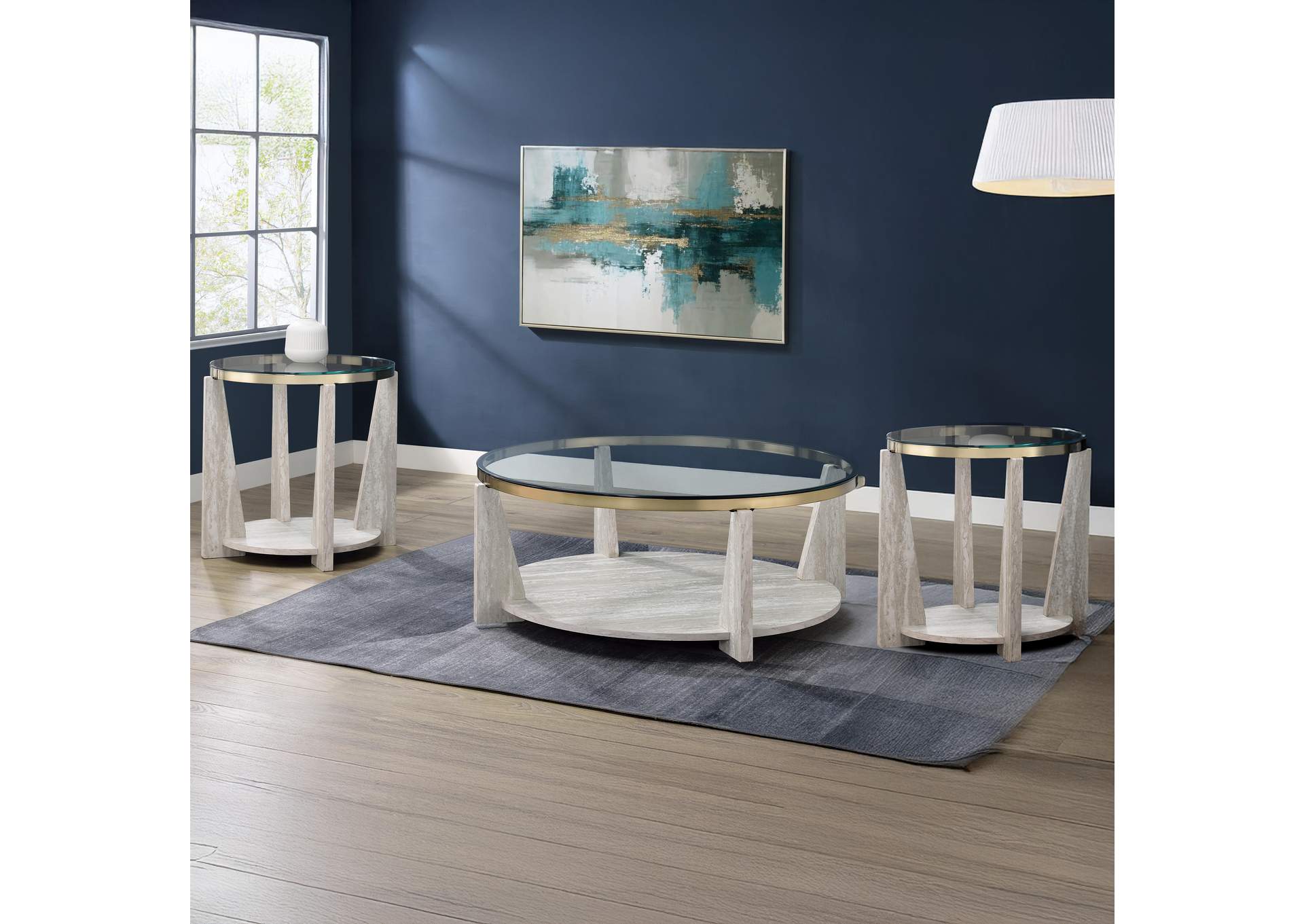 Wanda 3-Piece Glass Top Table Set with Castered Coffee Table image 1