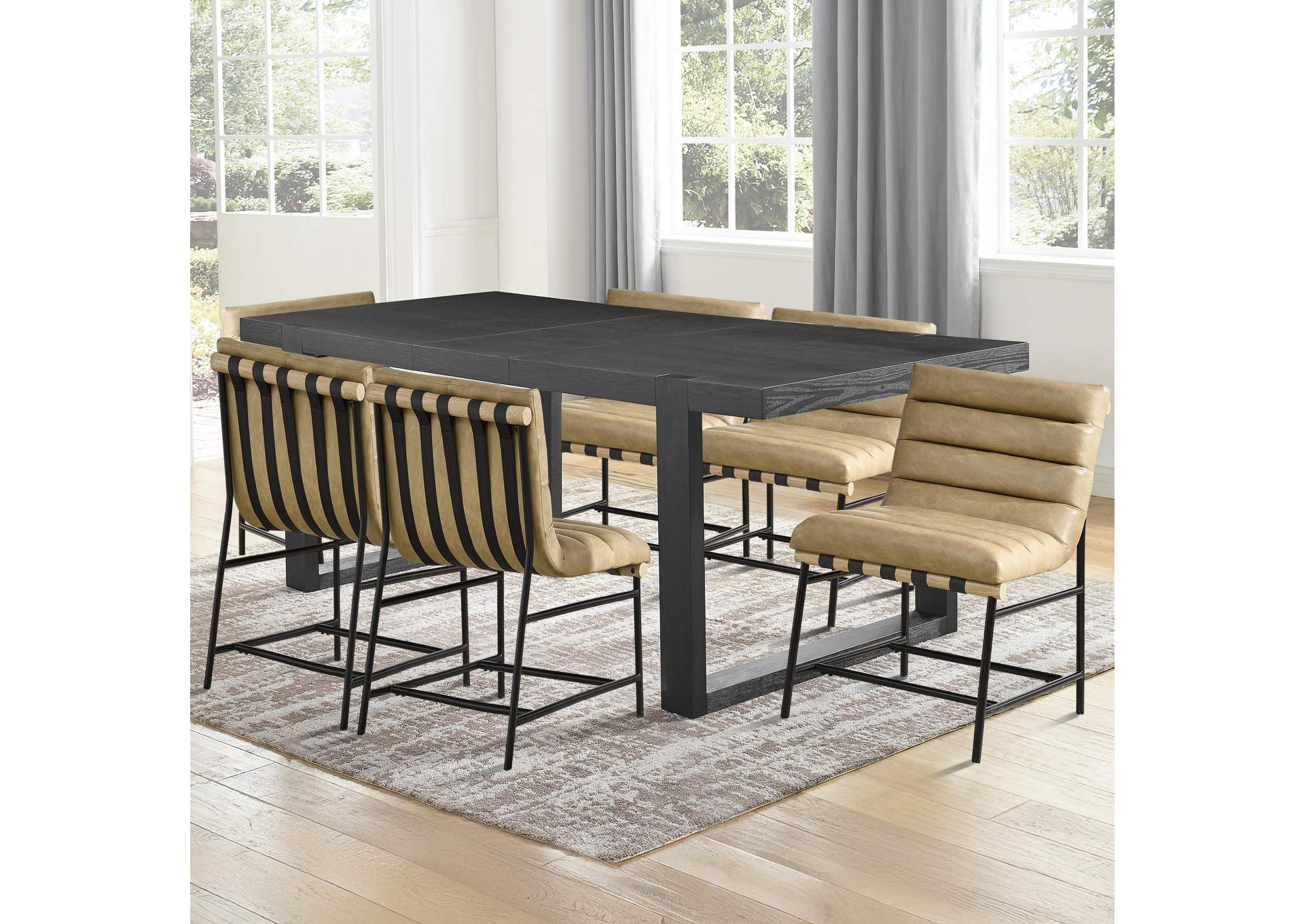 Yves Black 7-Piece Dining Table Set with Nicco Chairs image 1