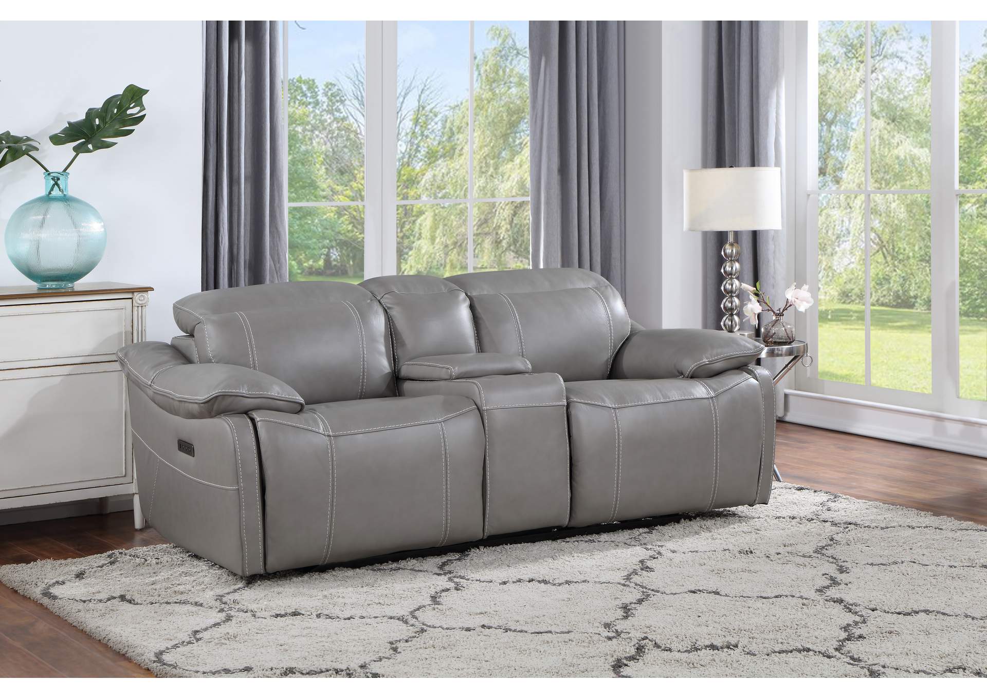 Alpine Dual-Power Leather Recliner, Smoke