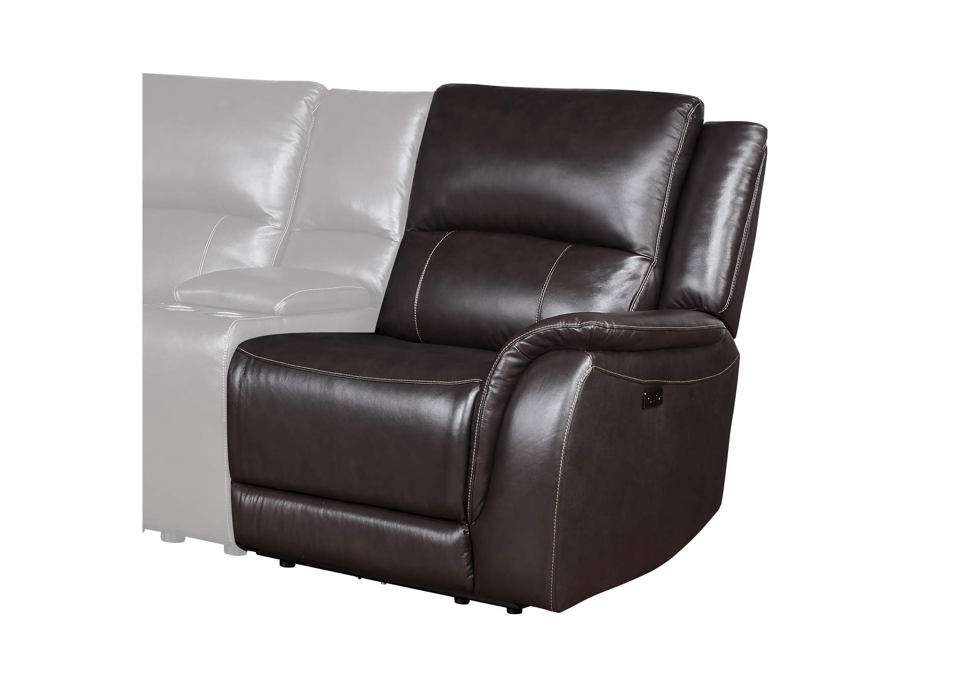 Alexandria Leather Power Right-Arm-Facing Recliner With USB Port, Charcoal