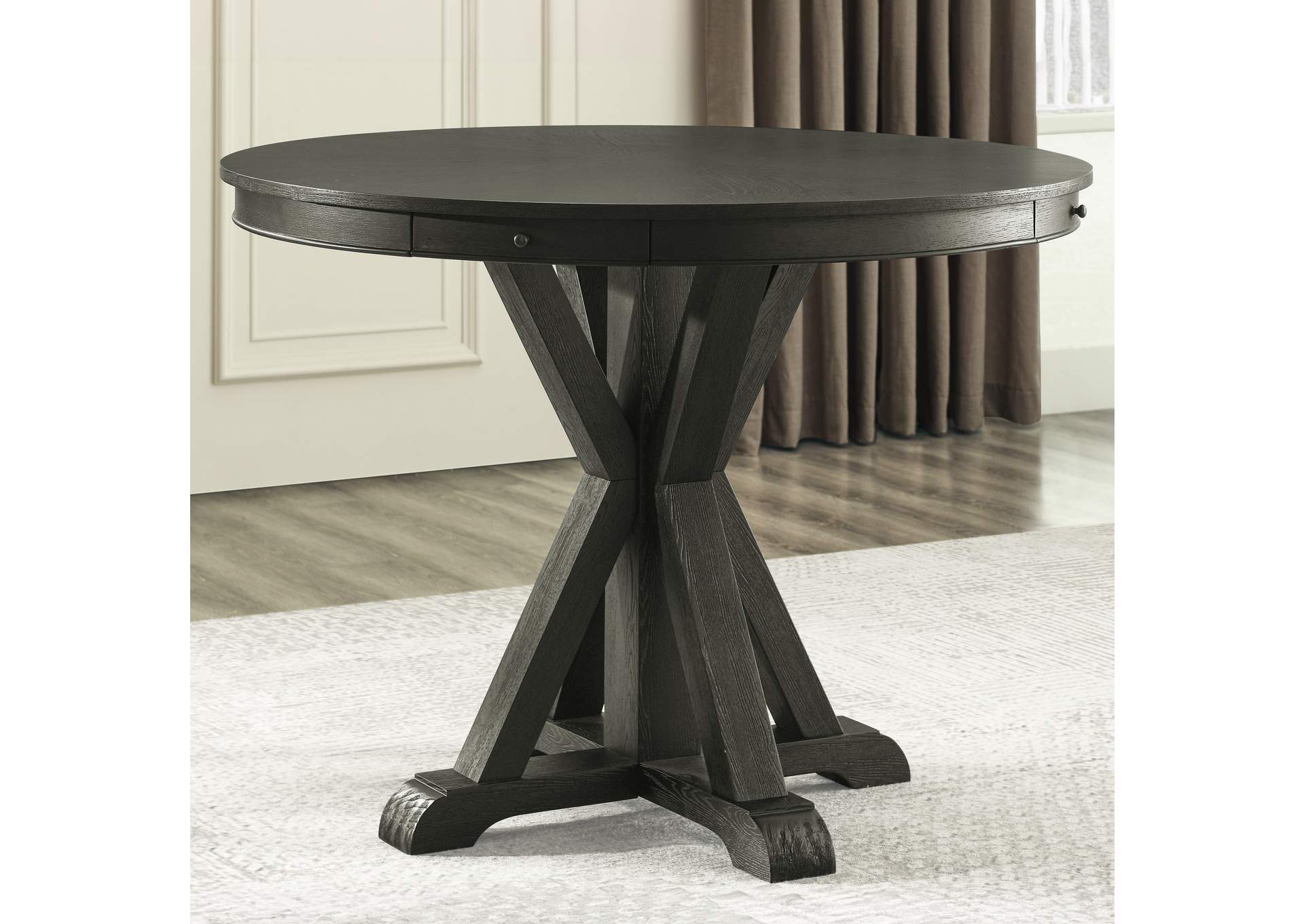 Rylie Counter Table and 4 Swivel Counter Chairs, Black Finish - Sand Vegan Leather image 4