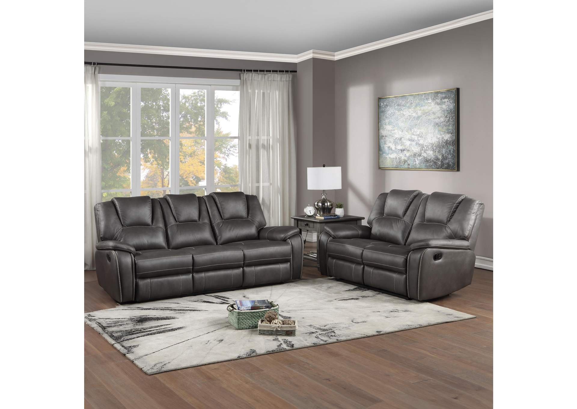 Katrine Charcoal Pi Manual Sofa Love 2-Piece