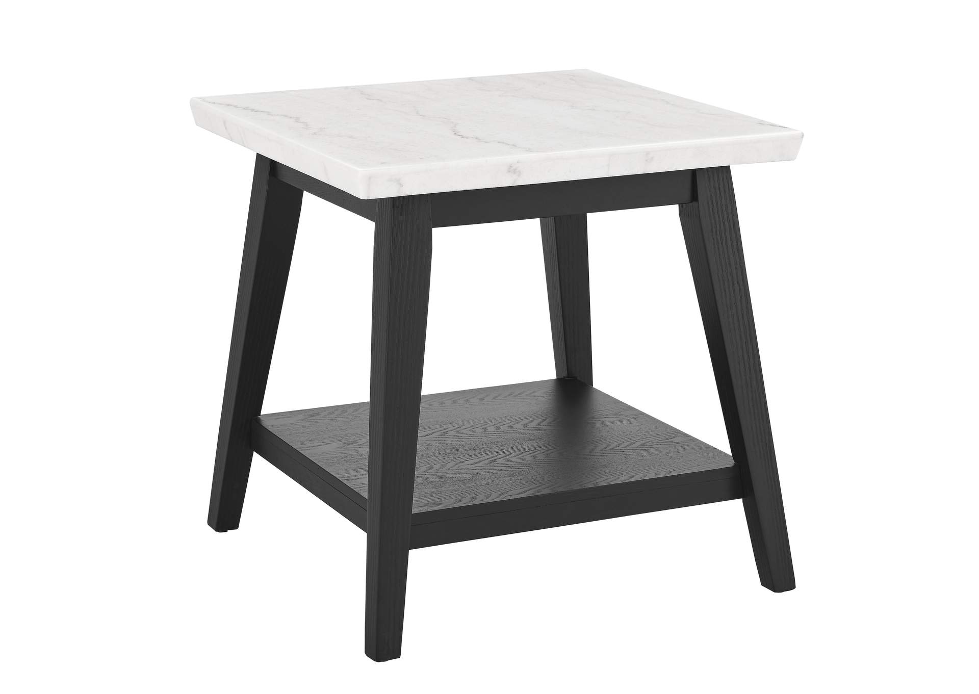 Vida White Marble End Table, Black Finish
