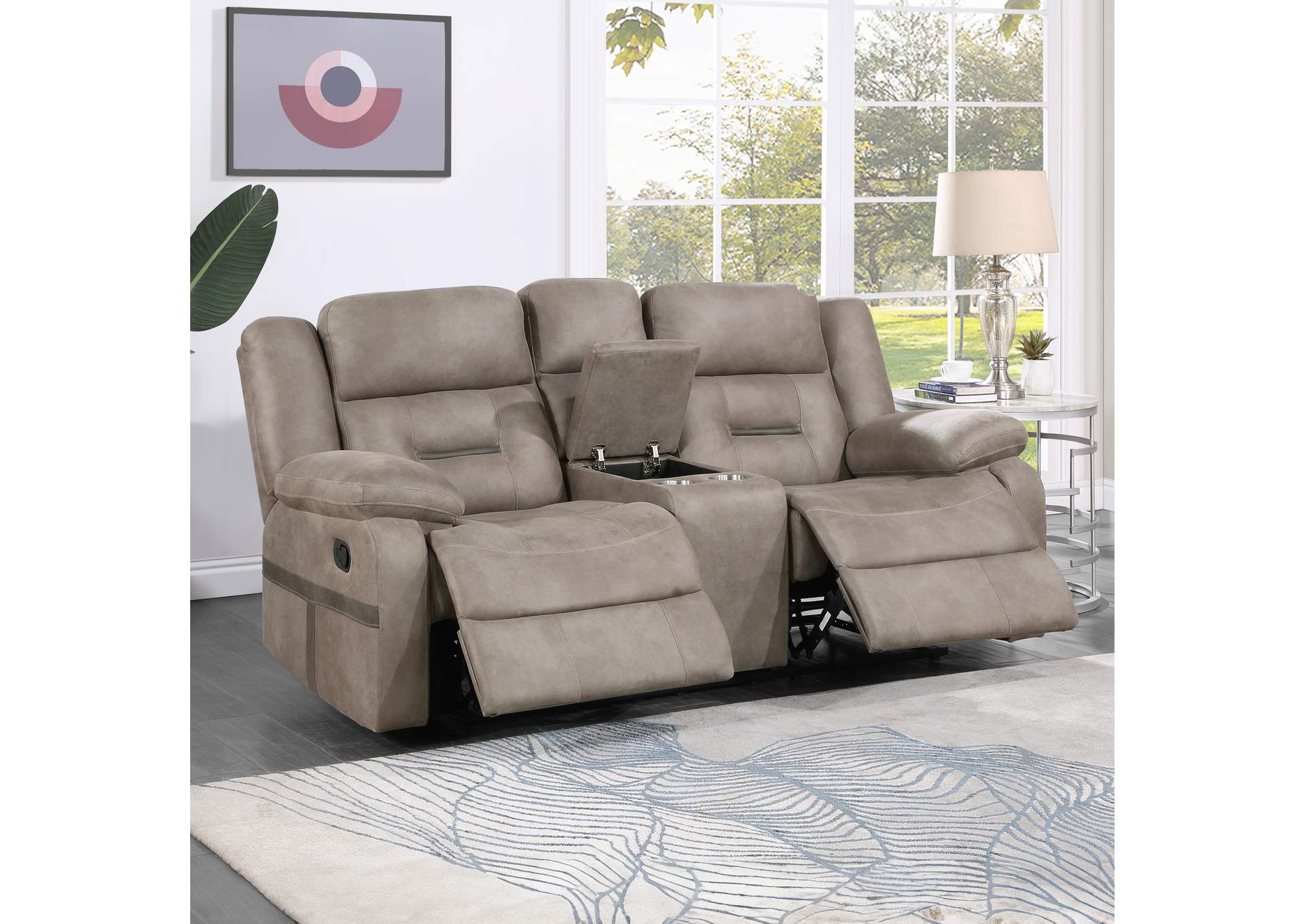 Abilene Manual Reclining Console Loveseat, Tan