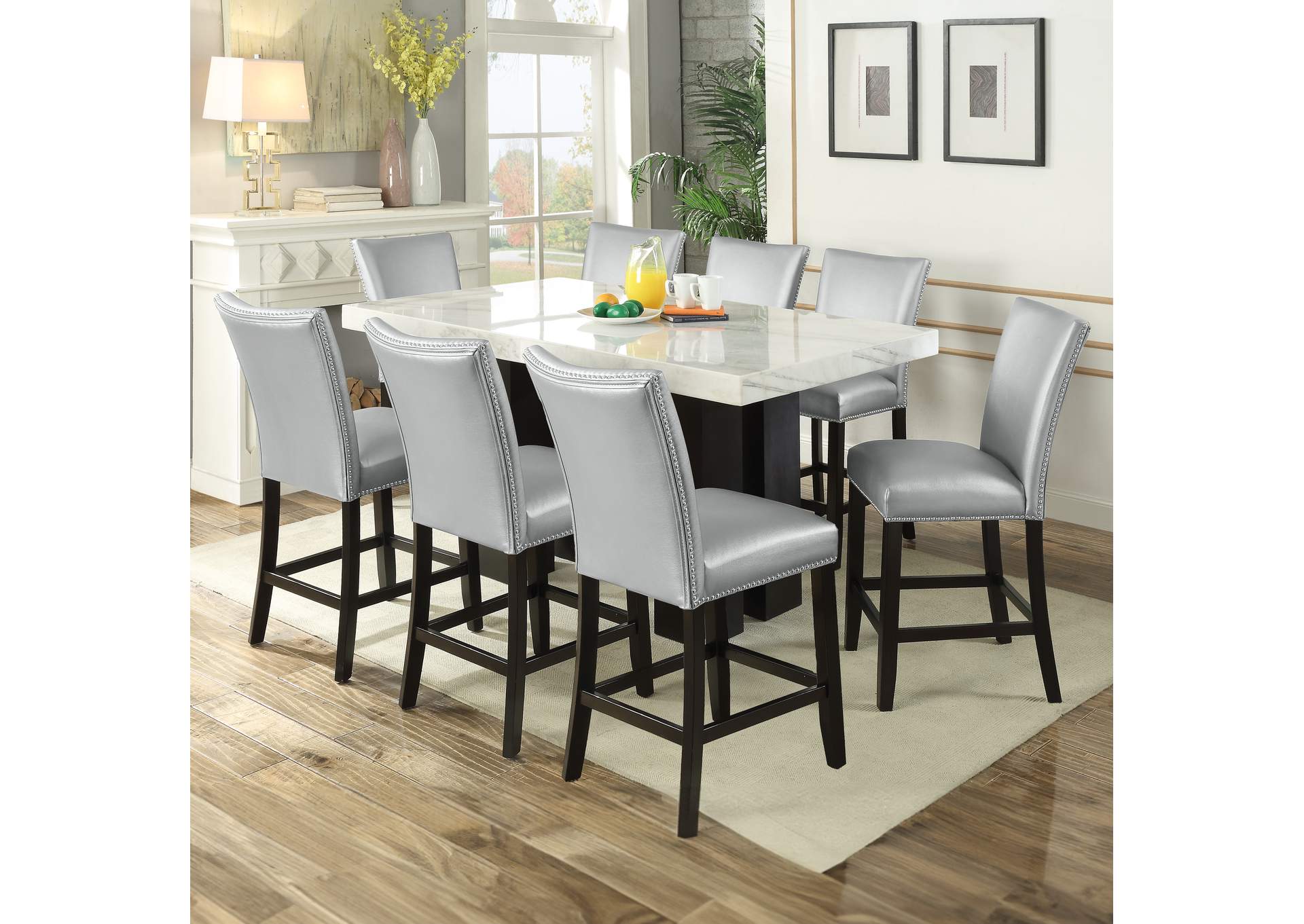 Camila 9-Piece Rectangle Counter Set Blue Chair