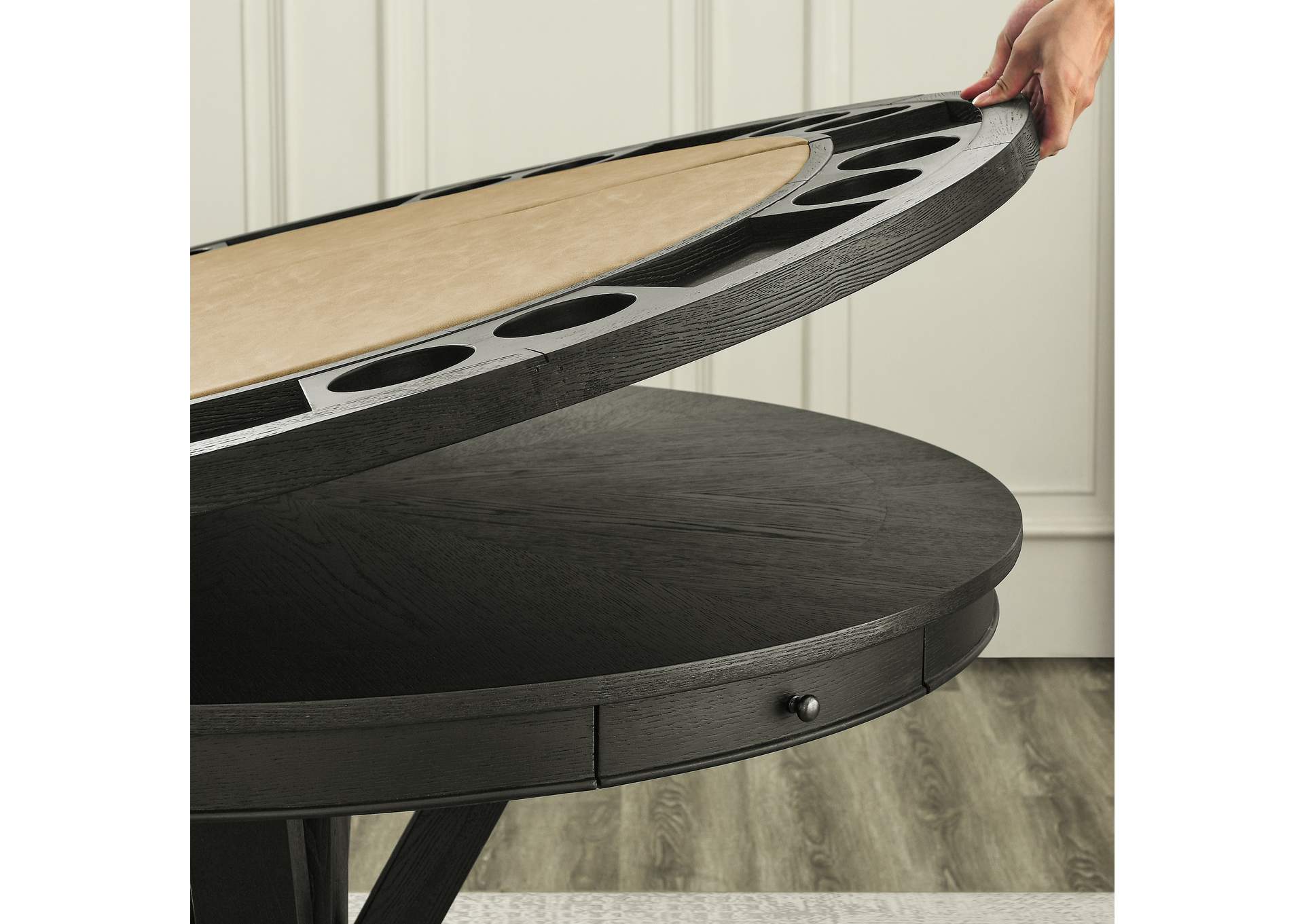 Rylie Counter Table and 4 Swivel Counter Chairs, Black Finish - Sand Vegan Leather image 8