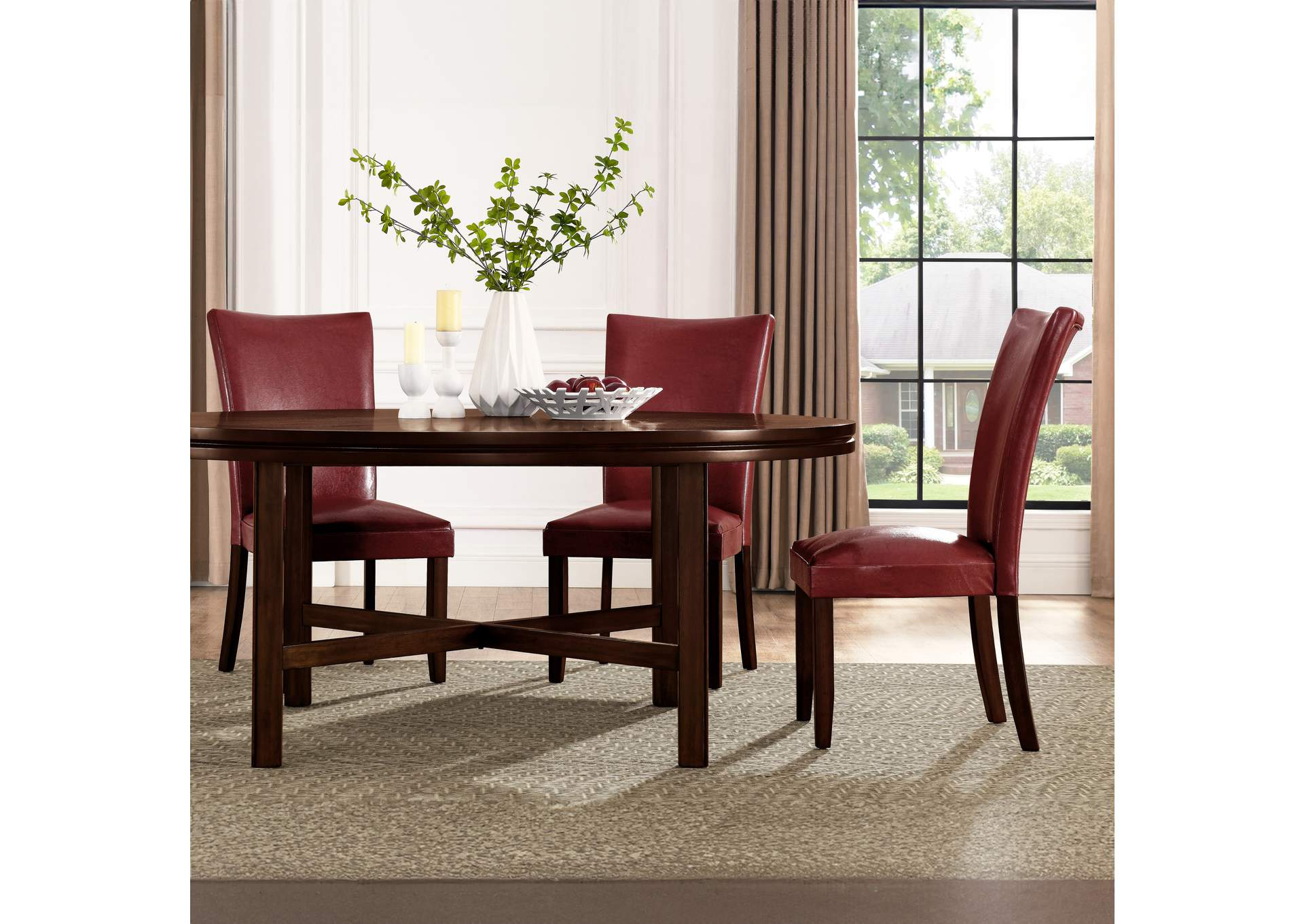 Hartford 72In Dining Set 7 Piece with Red Chairs image 5