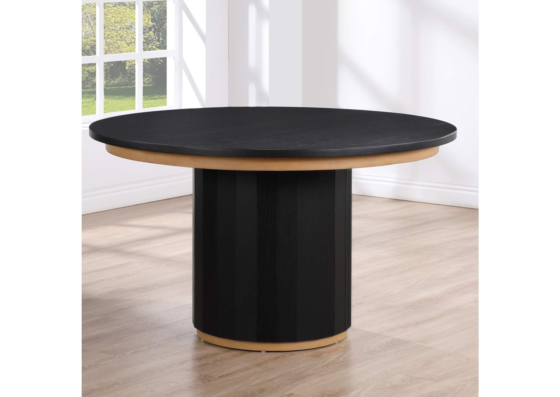 Magnolia 52-Nch Round Dining Table and 6 Upholstered Sid Chairs, Black Finish image 2