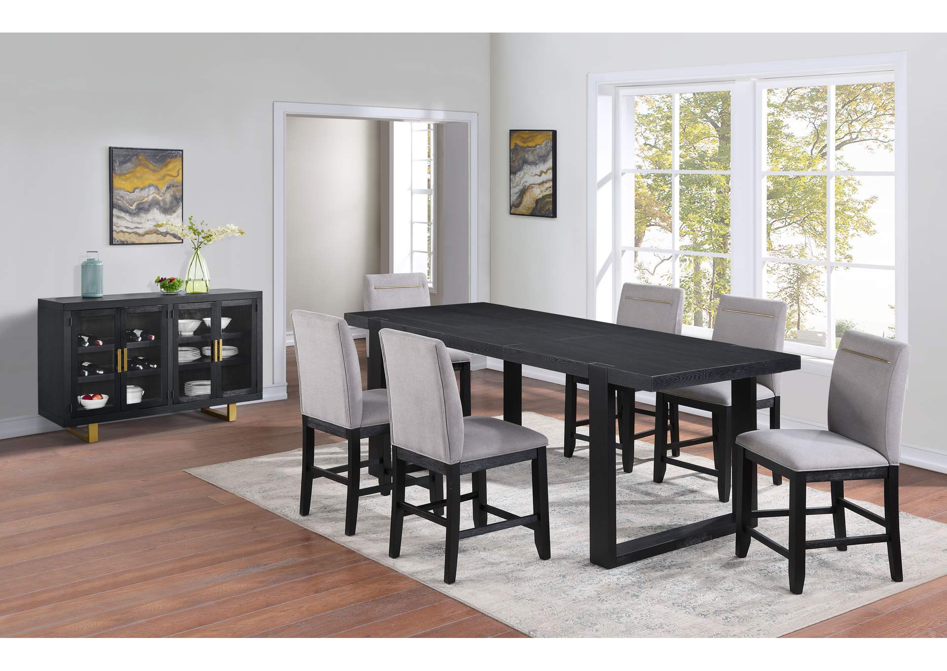 Yves Black Counter Table with 4 Grey Counter Chairs image 10