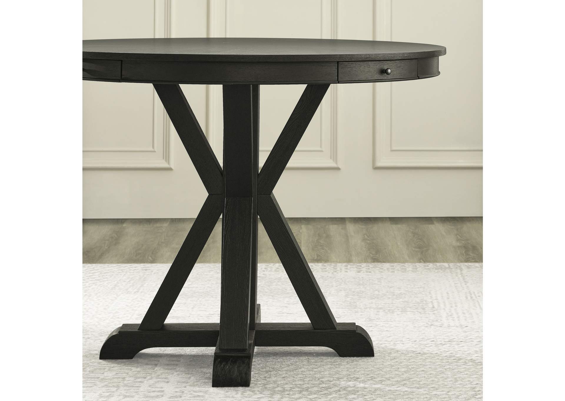 Rylie Counter Table and 4 Swivel Counter Chairs, Black Finish - Sand Vegan Leather image 3