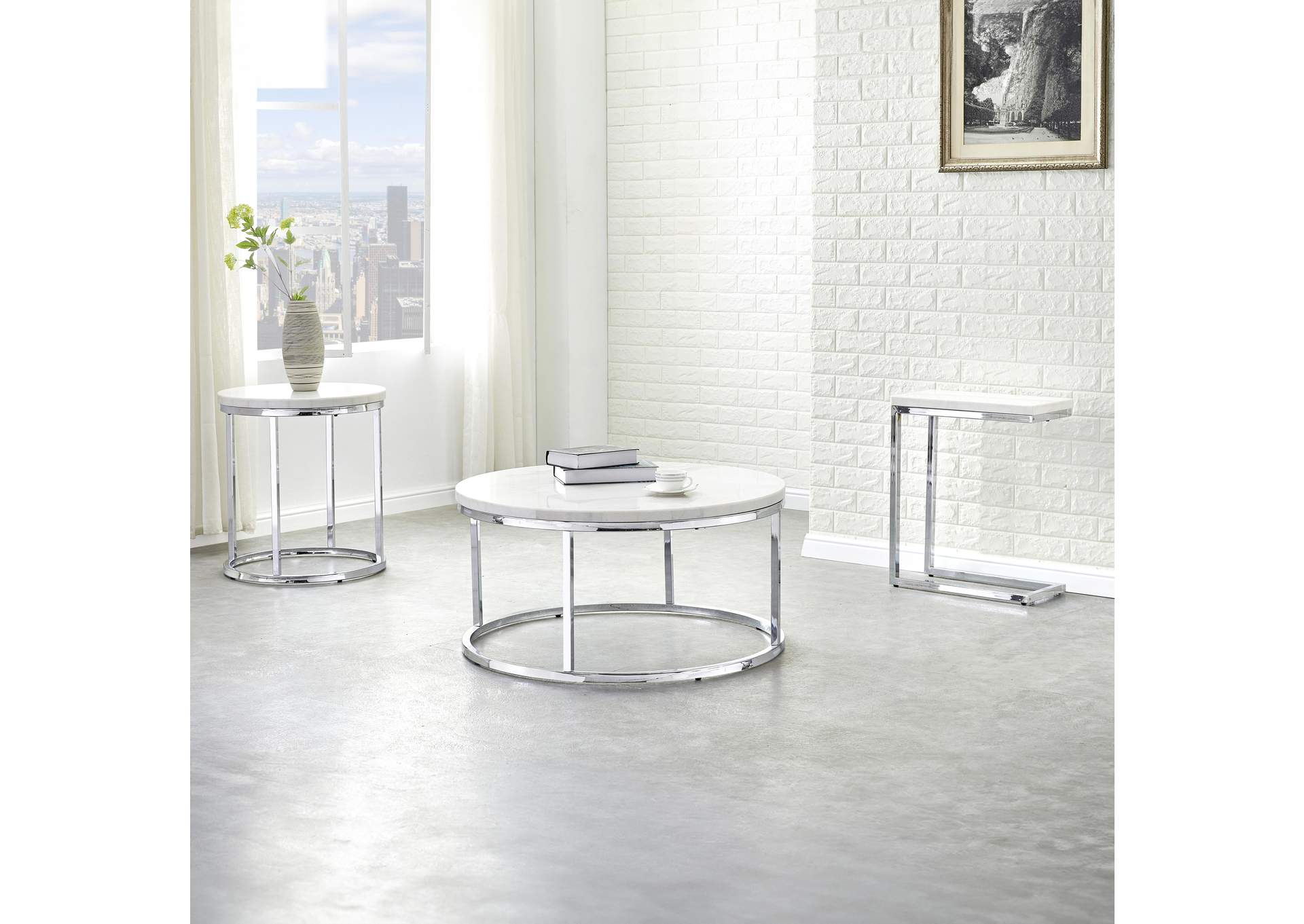 Echo White 3-Piece Marble Occasional Set image 1