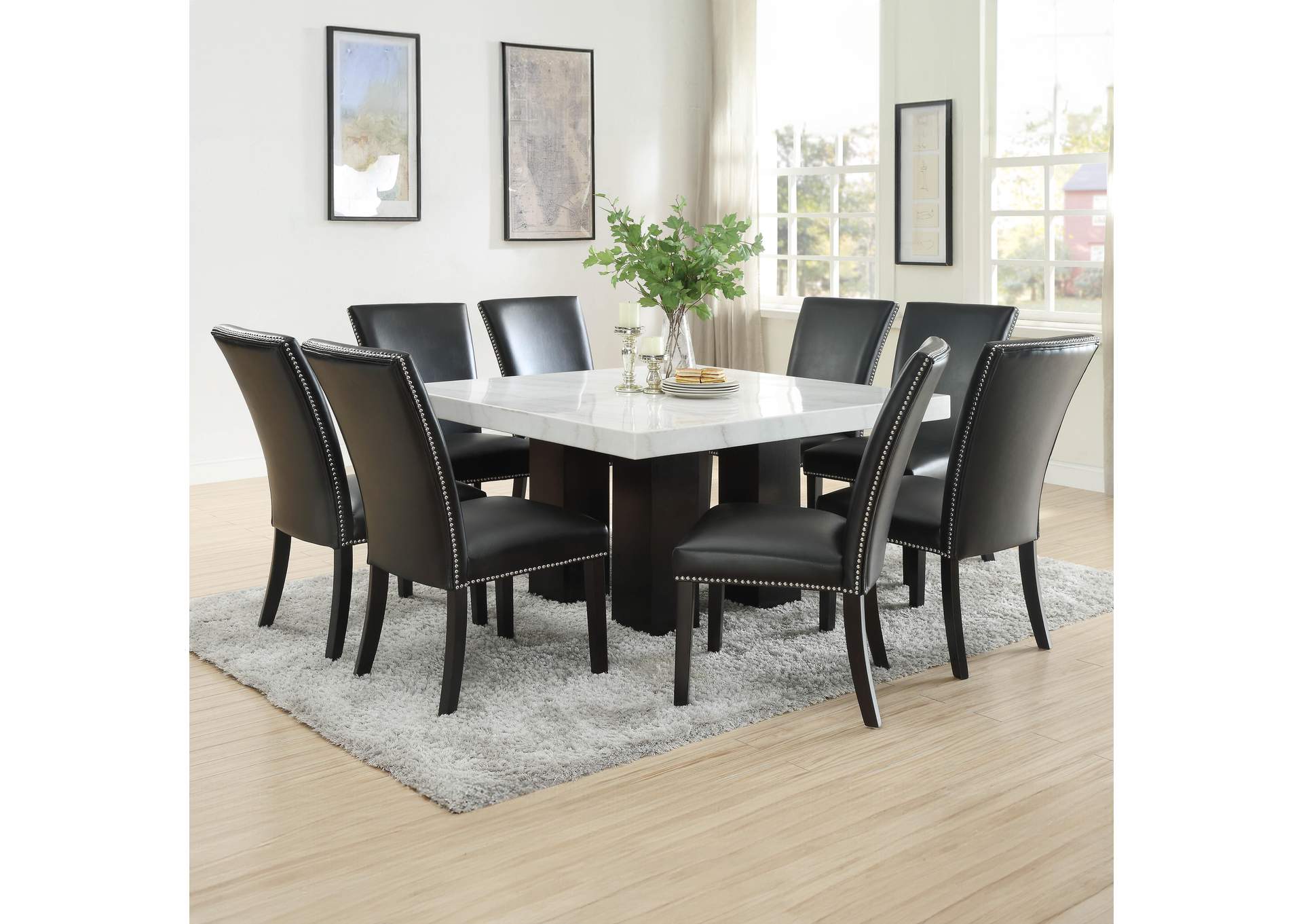 Camila 9-Piece Square Dining Set Black Chair image 1