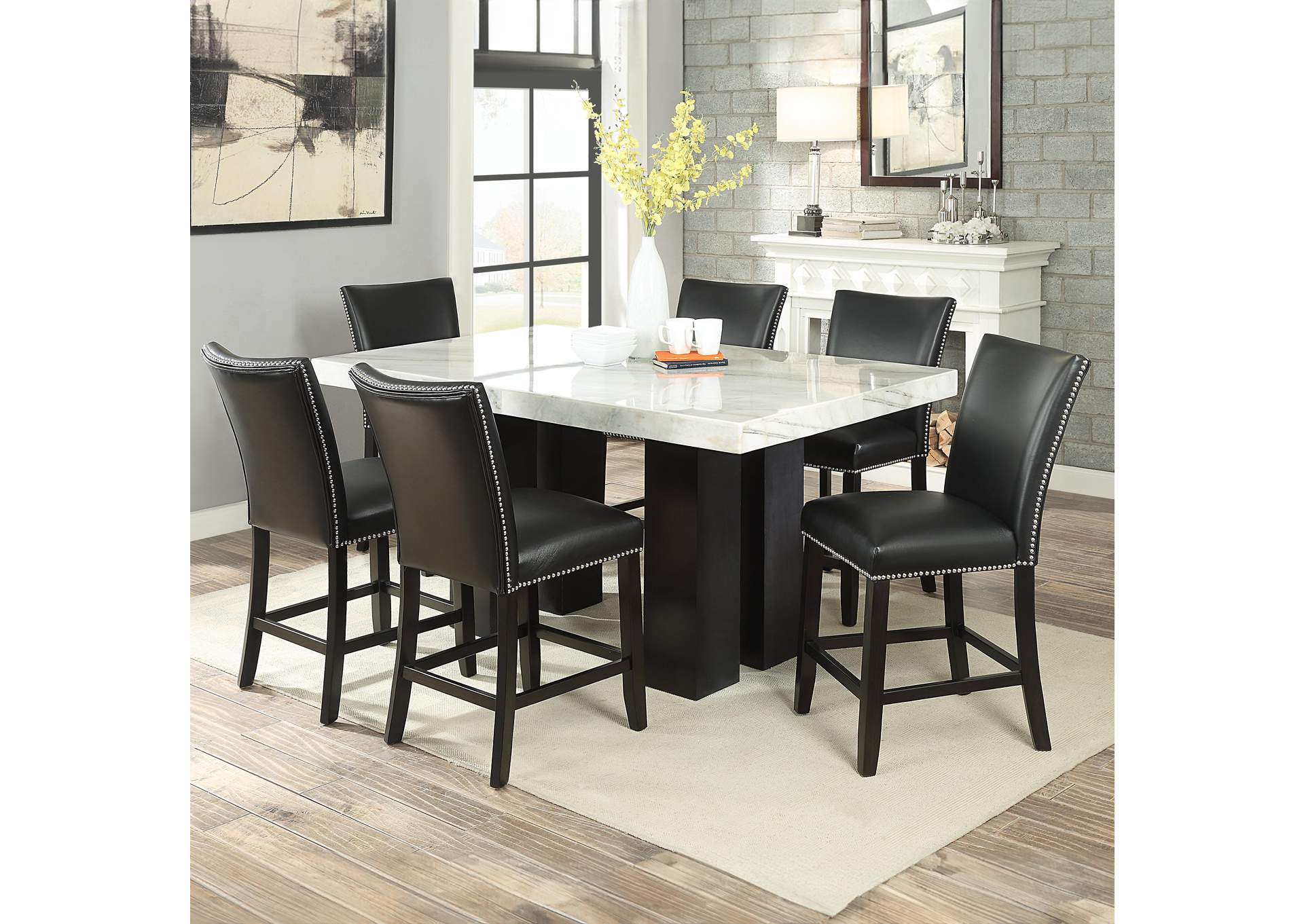 Camila 7-Piece Rectangle Counter Set Black Chair image 1