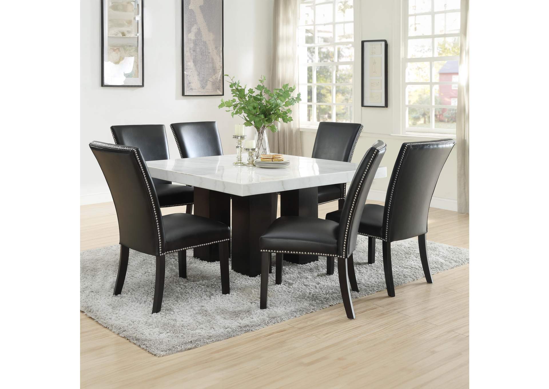 Camila Square 7-Piece Dining Set Black Chair image 1