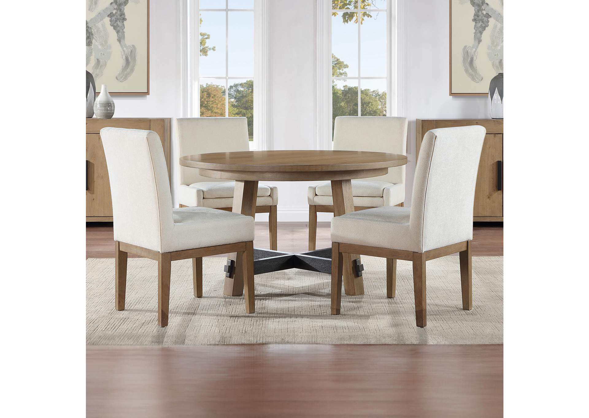 Aubrey 5-Piece 54" Dining Table Set with 4 Upholstered Parsons Chairs, Brown image 1
