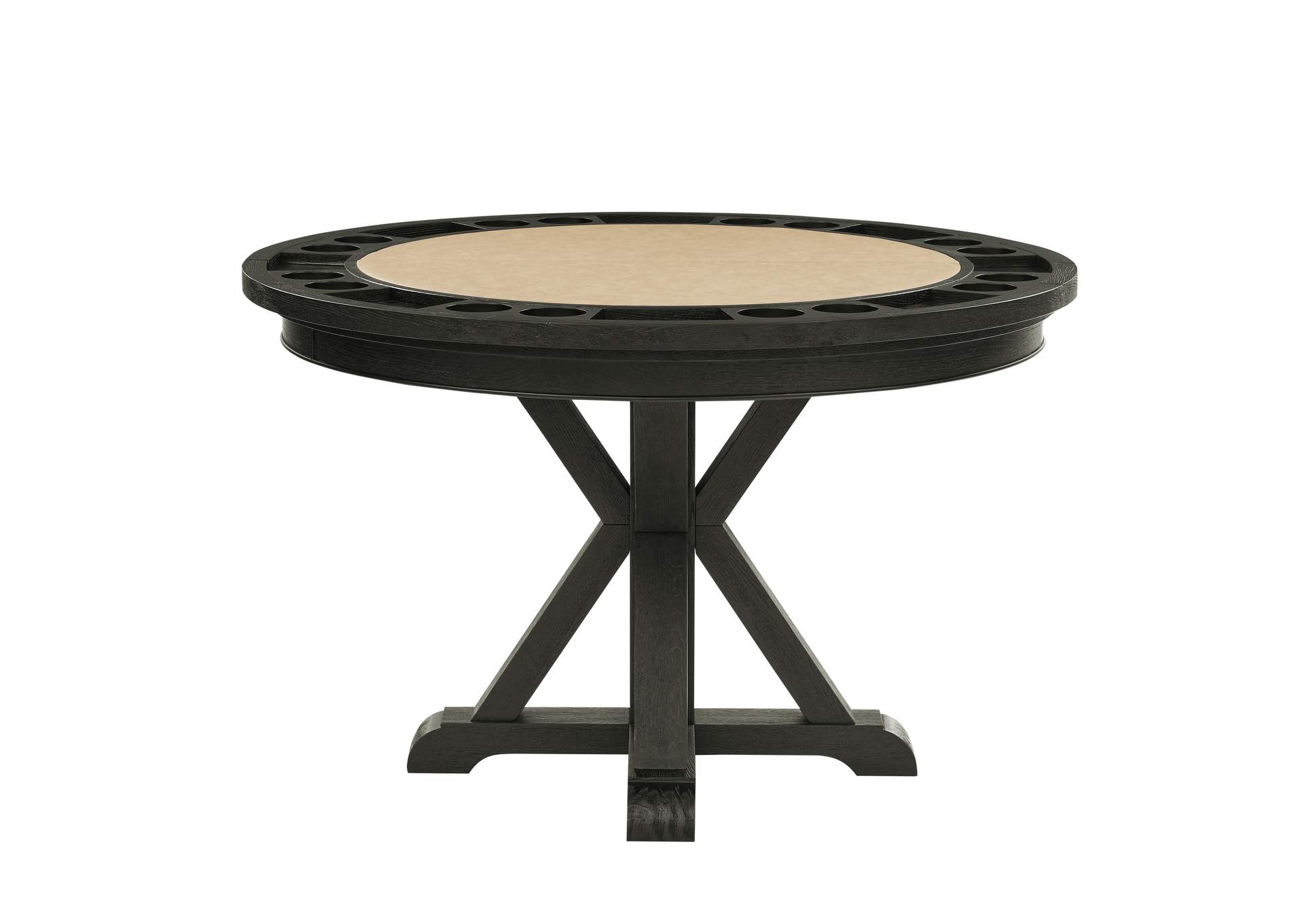 Rylie Dining Table with Game Top, Black Finish with Sand Vegan Leather image 1