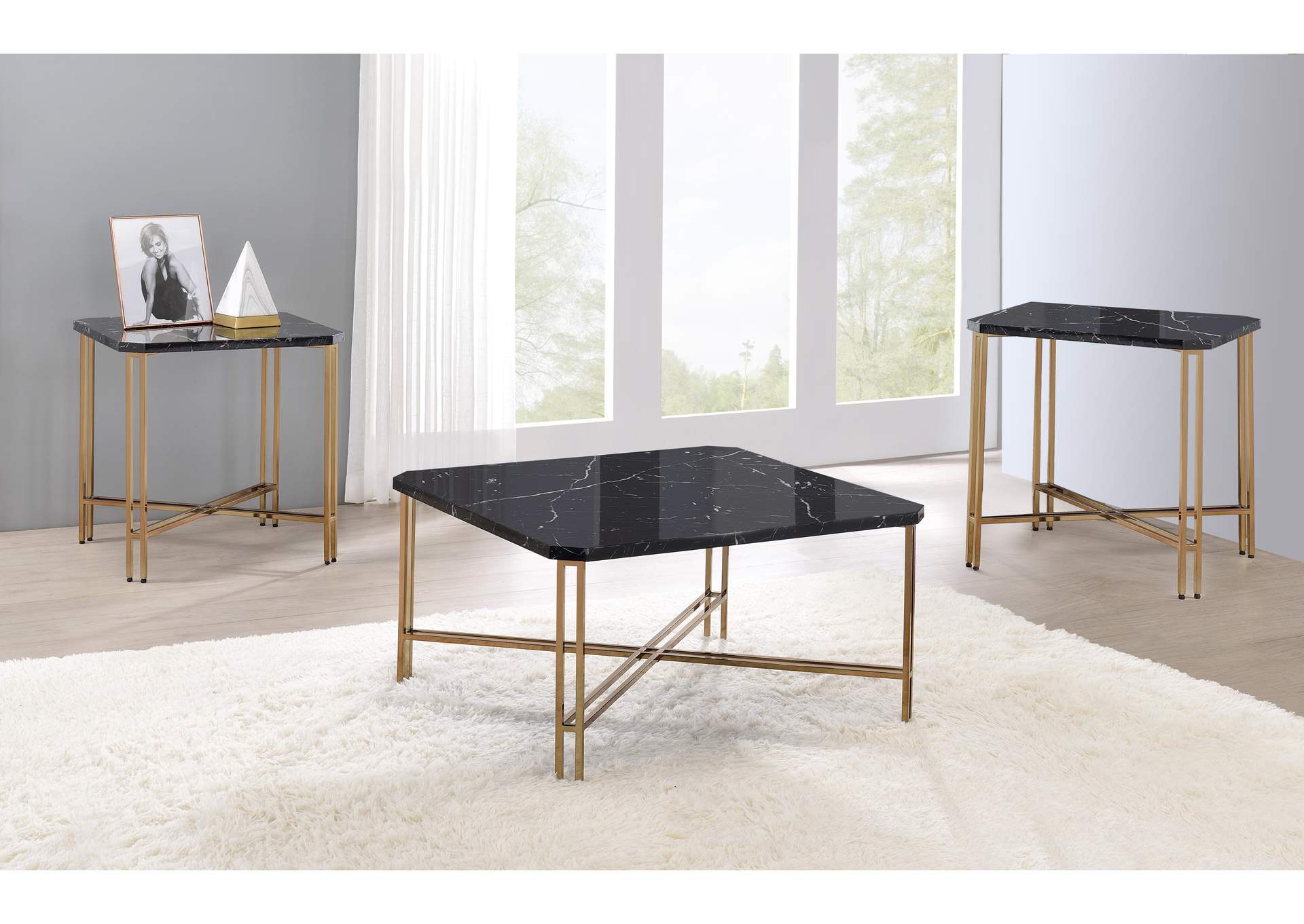 Daxton Black 3-Piece Marble Occasional Set image 1